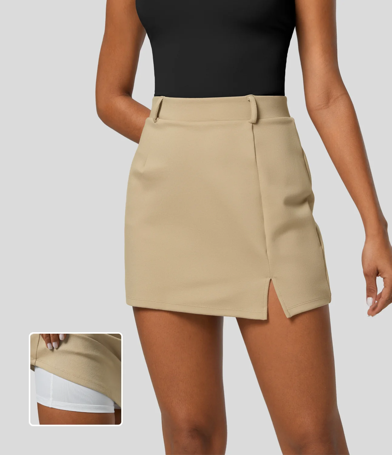 High Waisted 2-in-1 Split Mini Work Skirt
