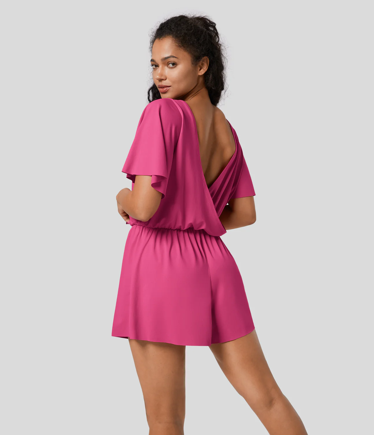 Backless Ruffle Short Sleeve Dance Romper