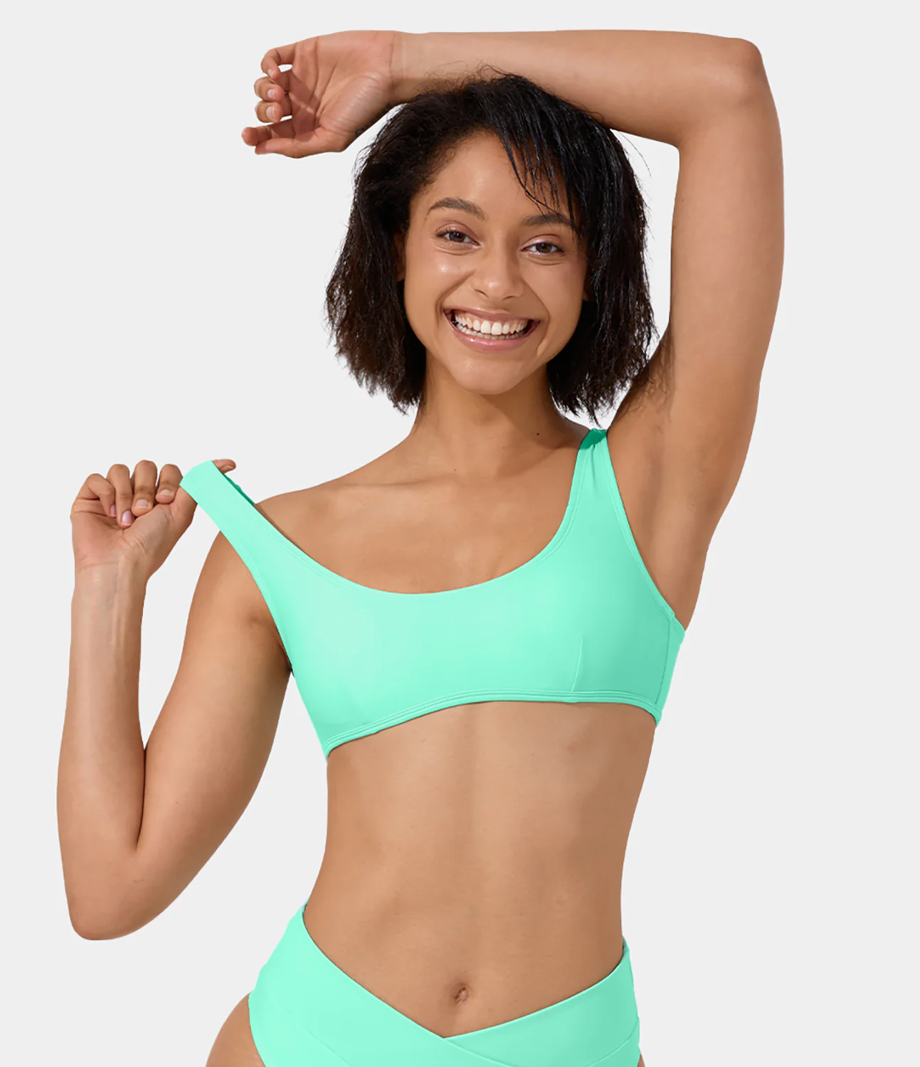 Solid U Neck Bikini Top Swimsuit