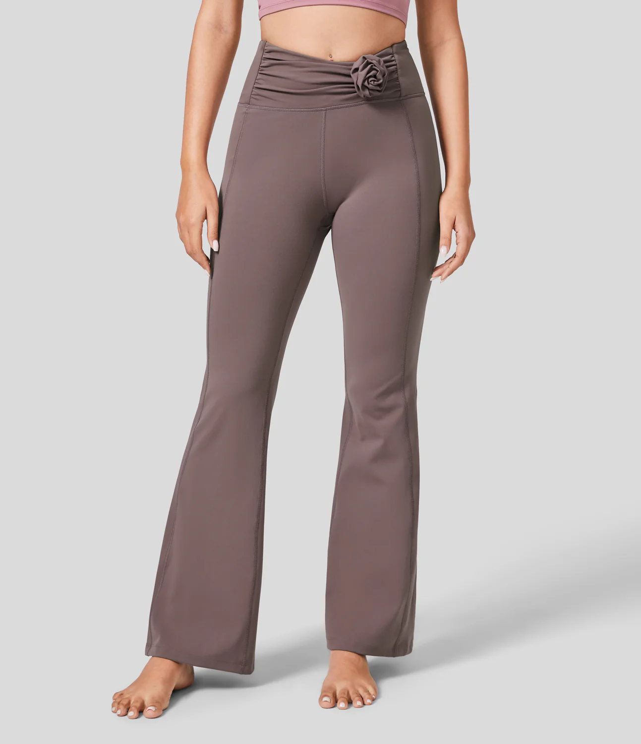 High Waisted Ruched Rosette Yoga Flare Pants