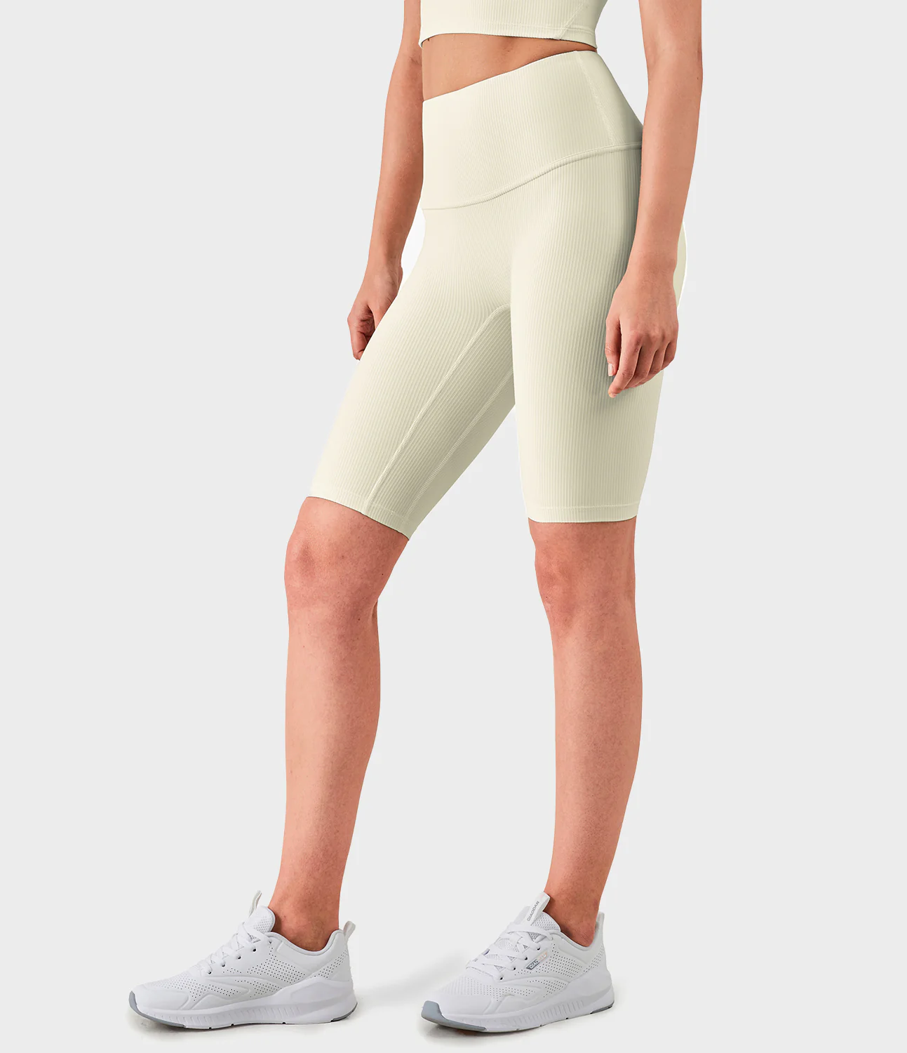 High Waisted Ribbed Knit Plain Biker Shorts