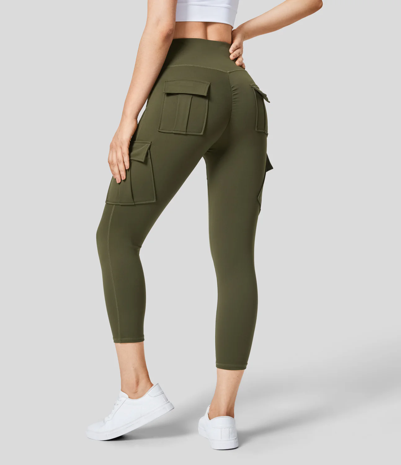 High Waisted Cargo Pocket Capri Yoga Leggings