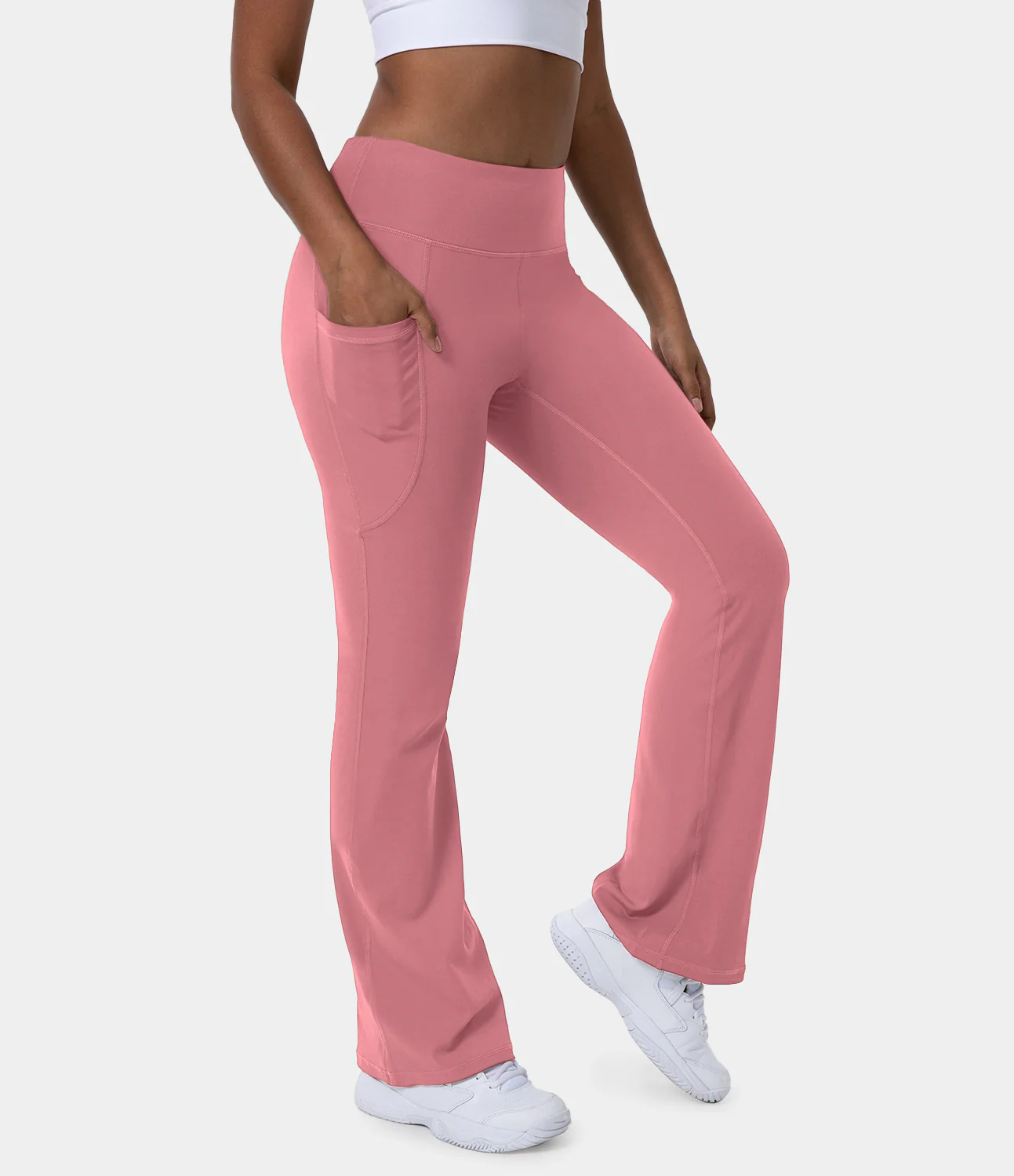 High Waisted Side Pocket Slight Flare Leggings