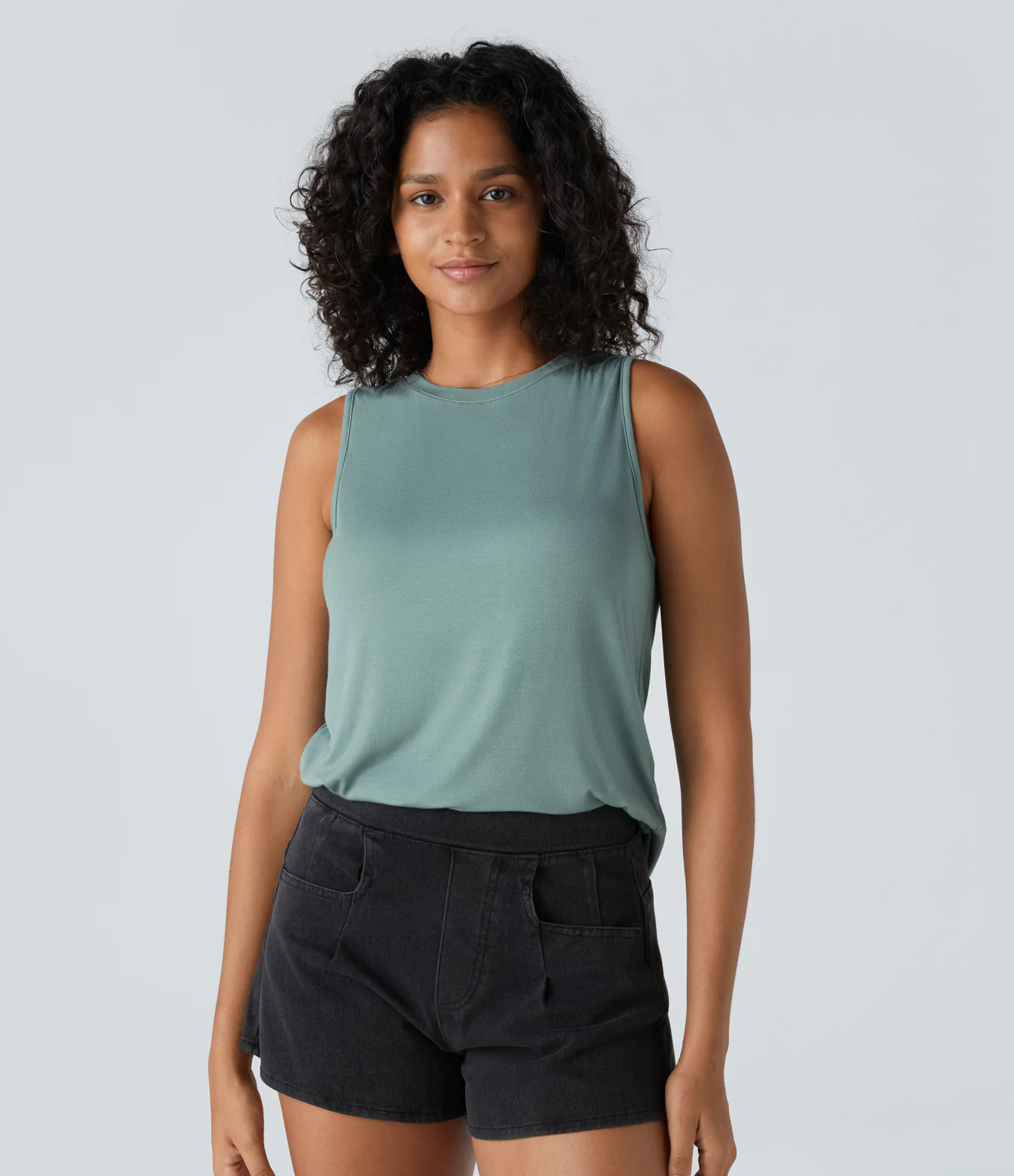 Ribbed Round Neck Basic Casual Tank Top
