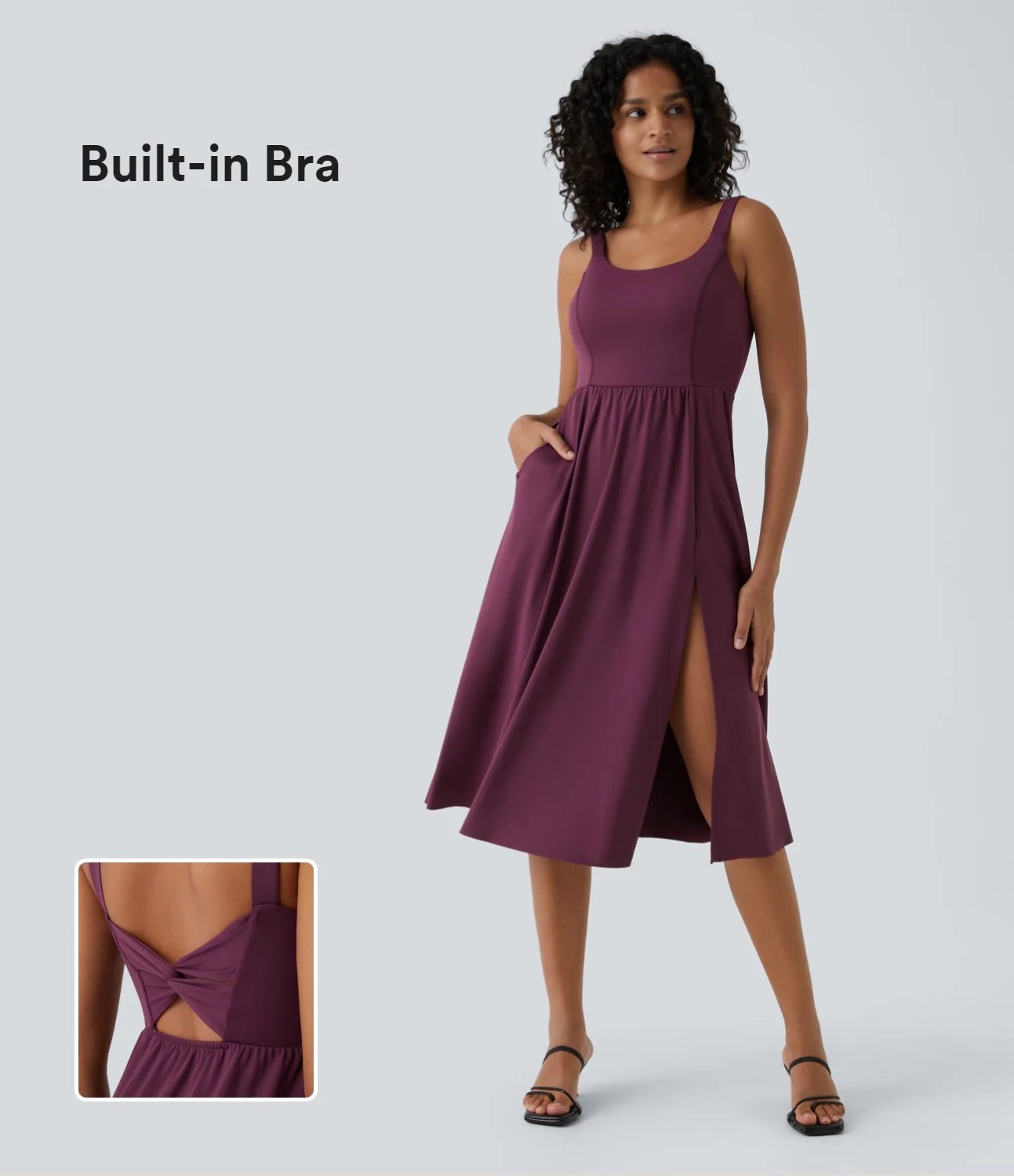 Padded Backless Twisted Split Midi Casual Dress