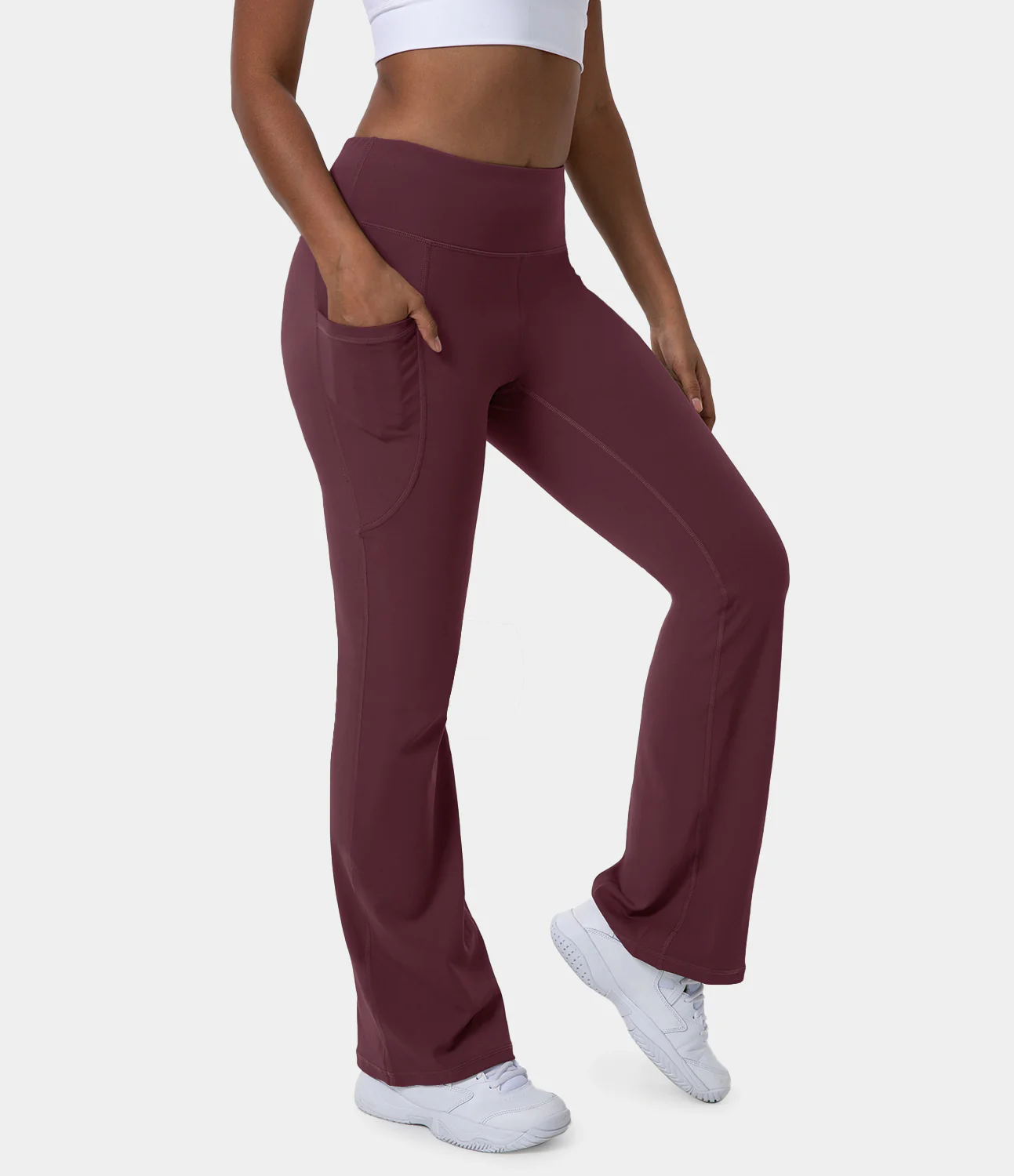 High Waisted Side Pocket Slight Flare Leggings