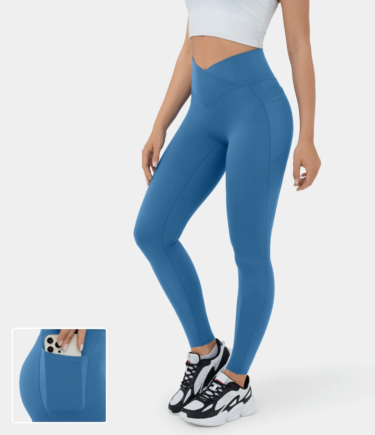 High Waisted Crossover Side Pocket Yoga Leggings
