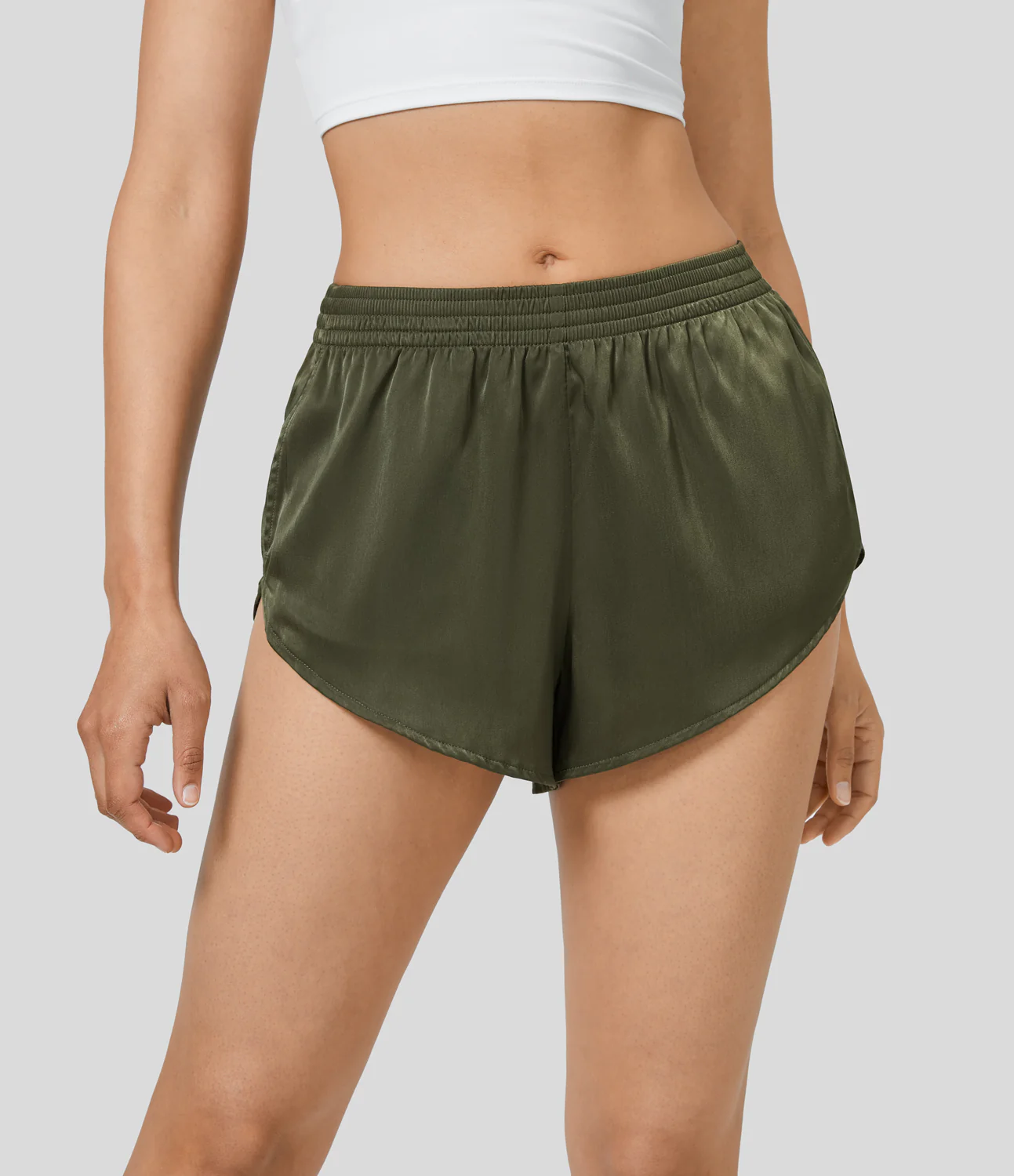 Mid Rise Side Pocket Curved Hem Yoga Shorts
