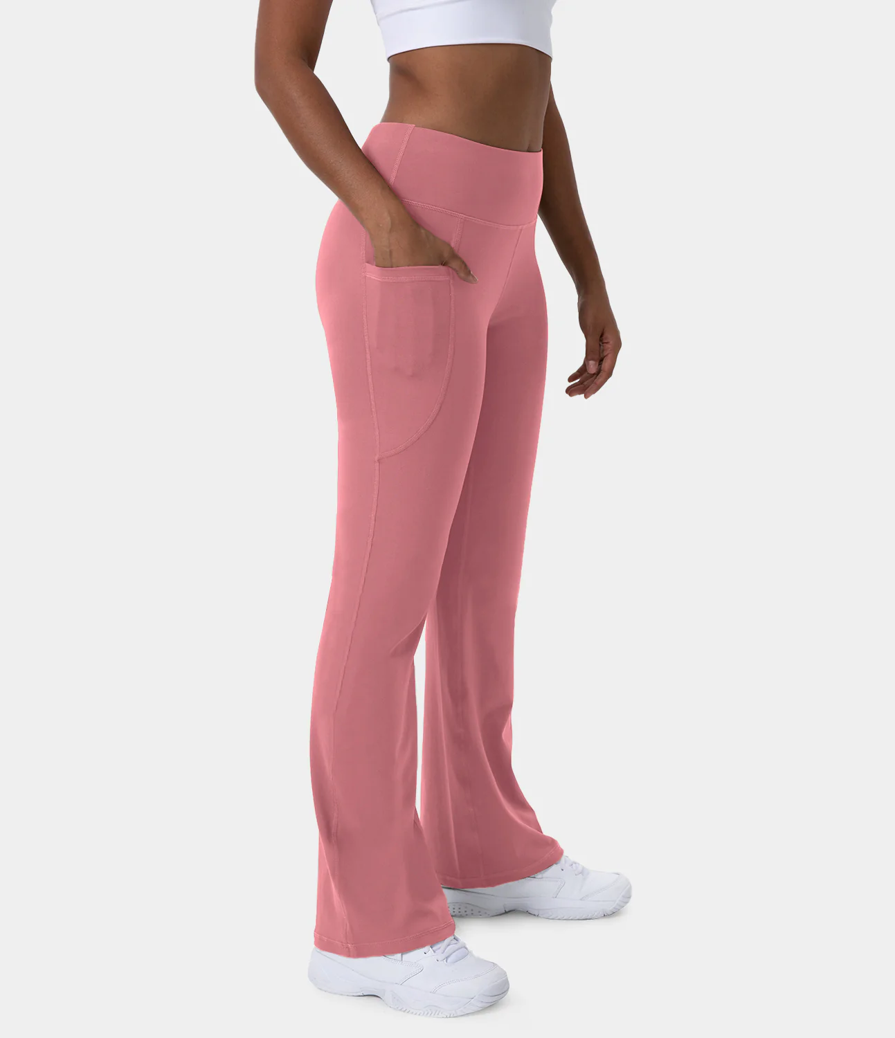 High Waisted Side Pocket Slight Flare Leggings