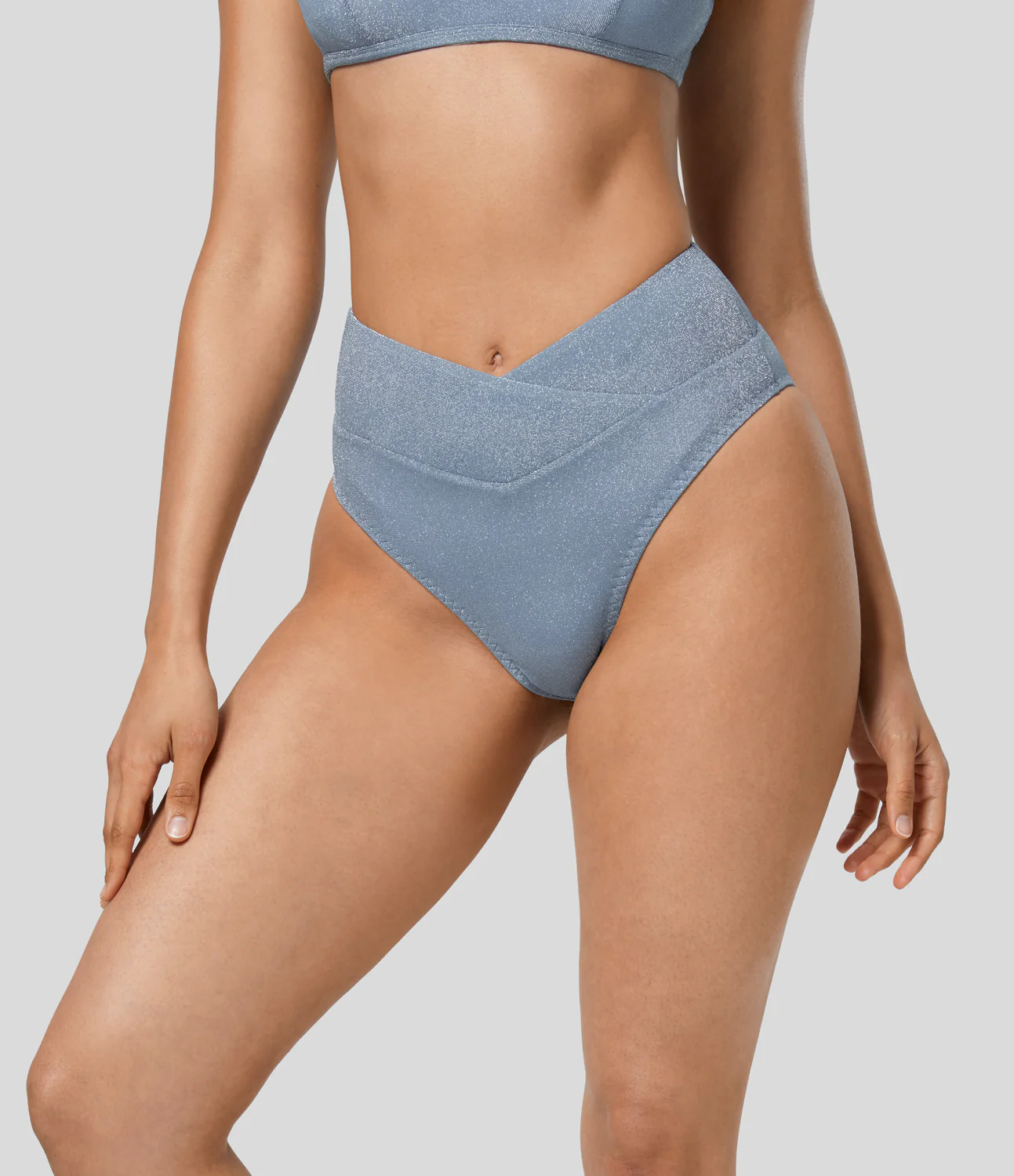 Crossover Metallic Bikini Bottom Swimsuit