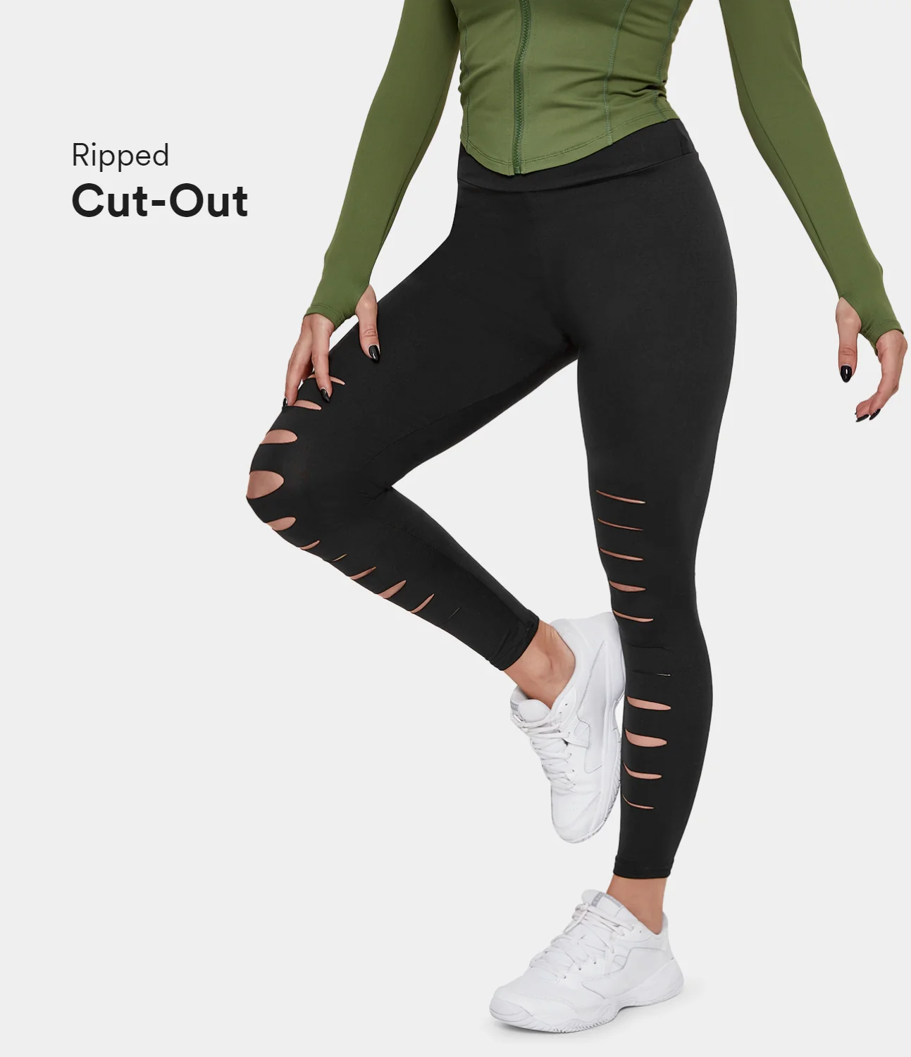 High Waisted Ripped Solid Casual Leggings