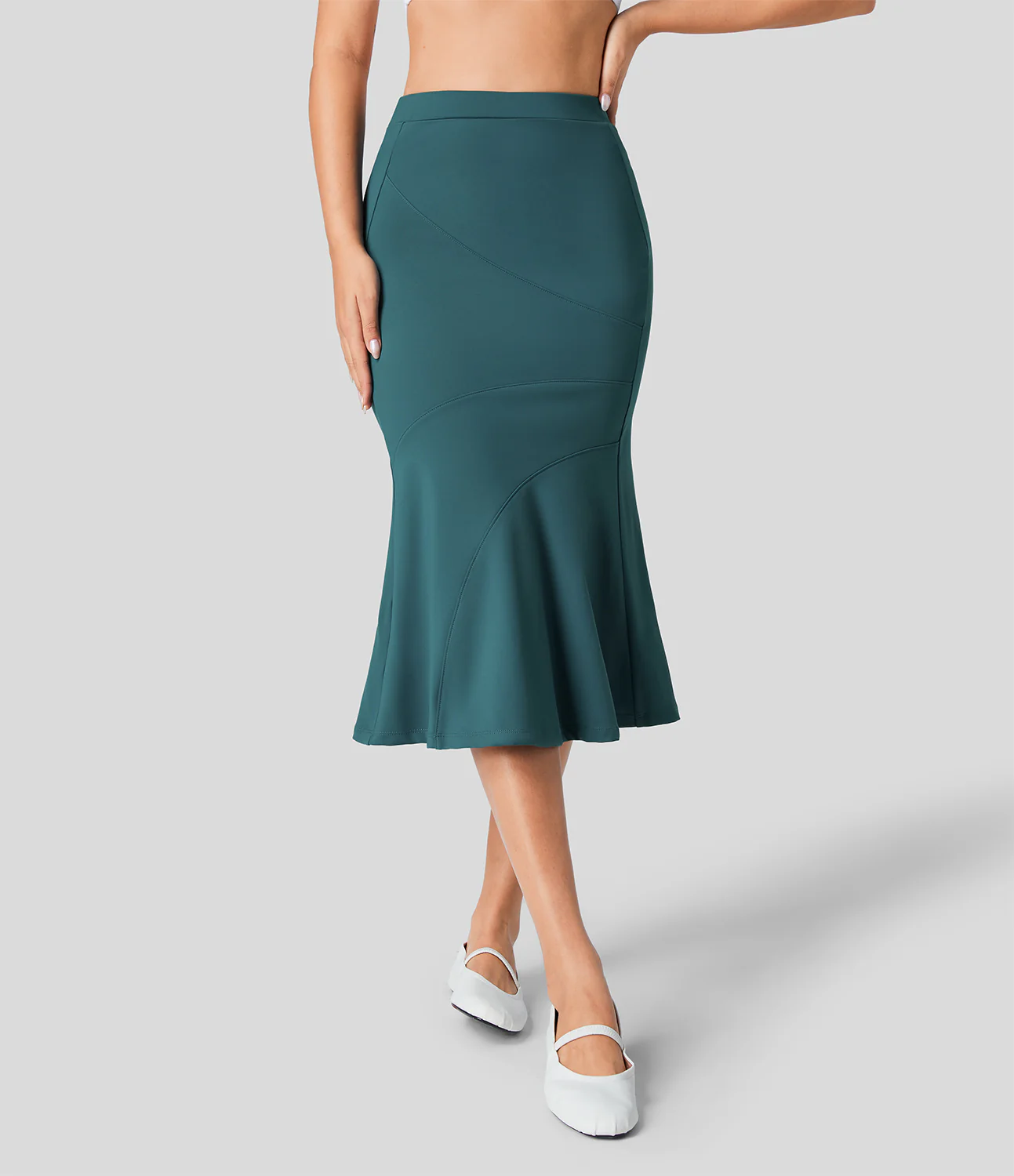 High Waisted Contrast Midi Work Mermaid Skirt