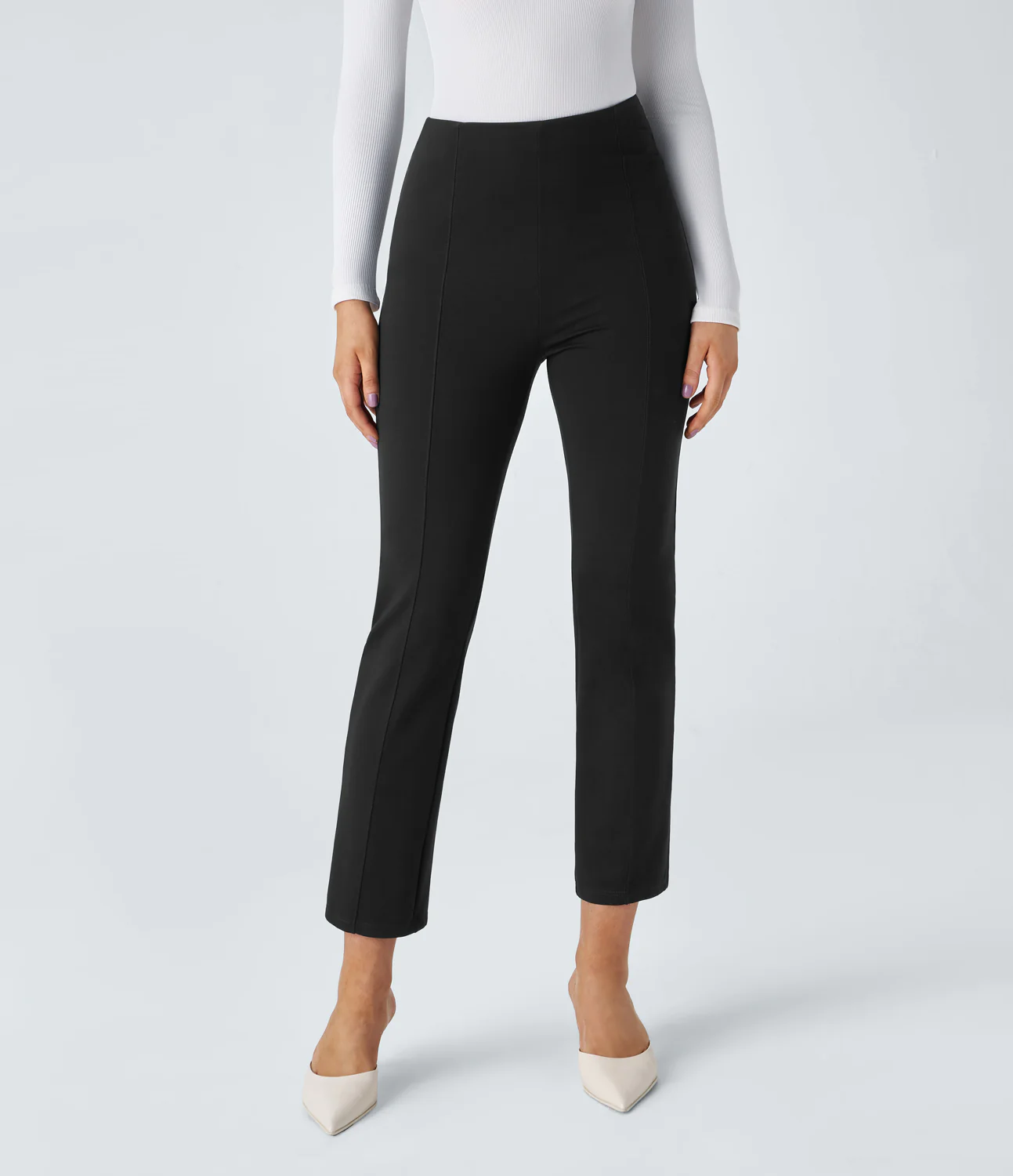 High Waisted Back Side Pocket Slim Work Pants