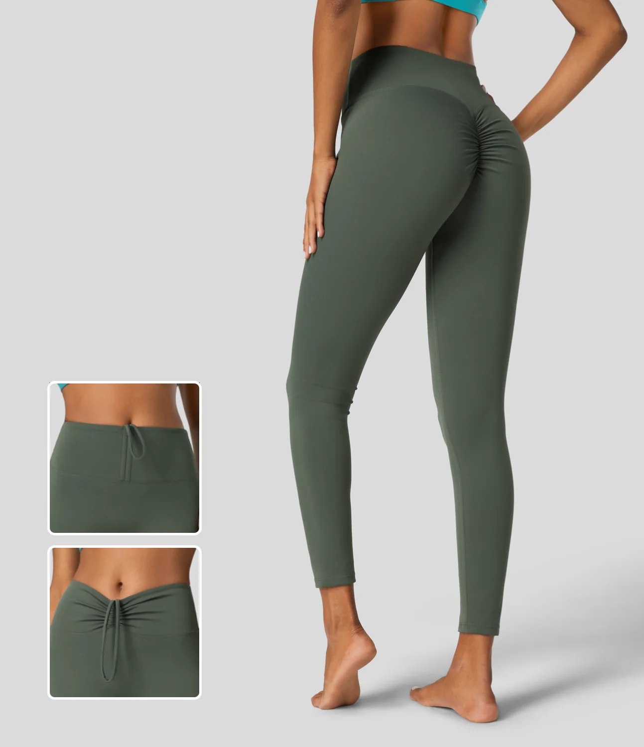 Mid Rise Drawstring Ruched 7/8 Yoga Leggings