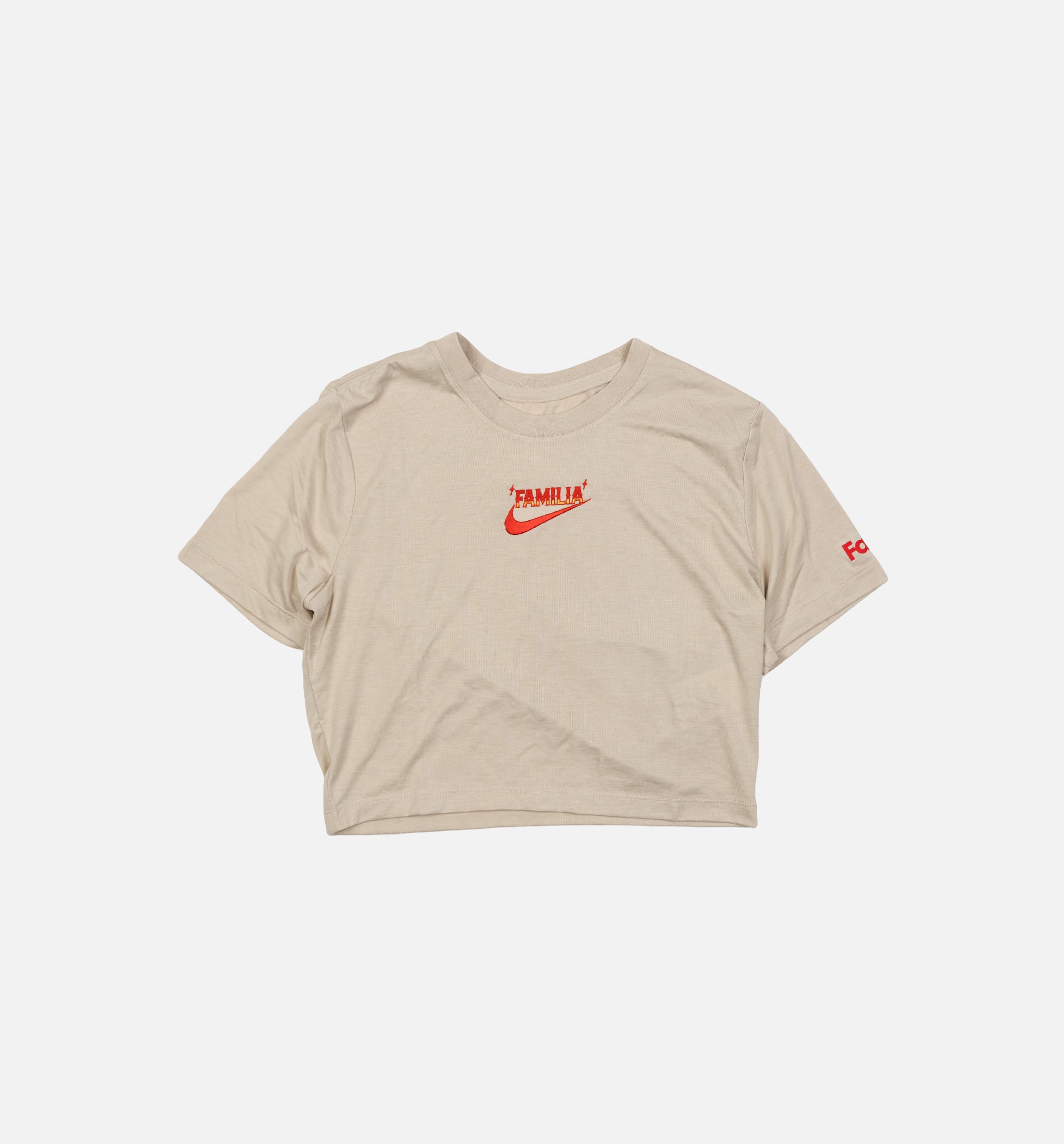 Somos Familia Cropped Tee Womens Short Sleeve Shirt - Beige