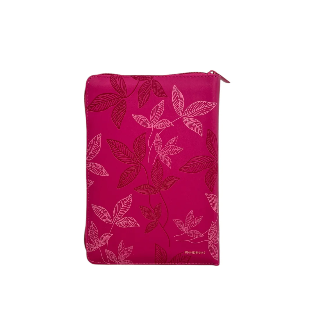 BIBLIA REINA VALERA 1960 COMPACTA IMITACION PIEL C/CIERRE DISEÑO HOJAS PRIMAVERALES