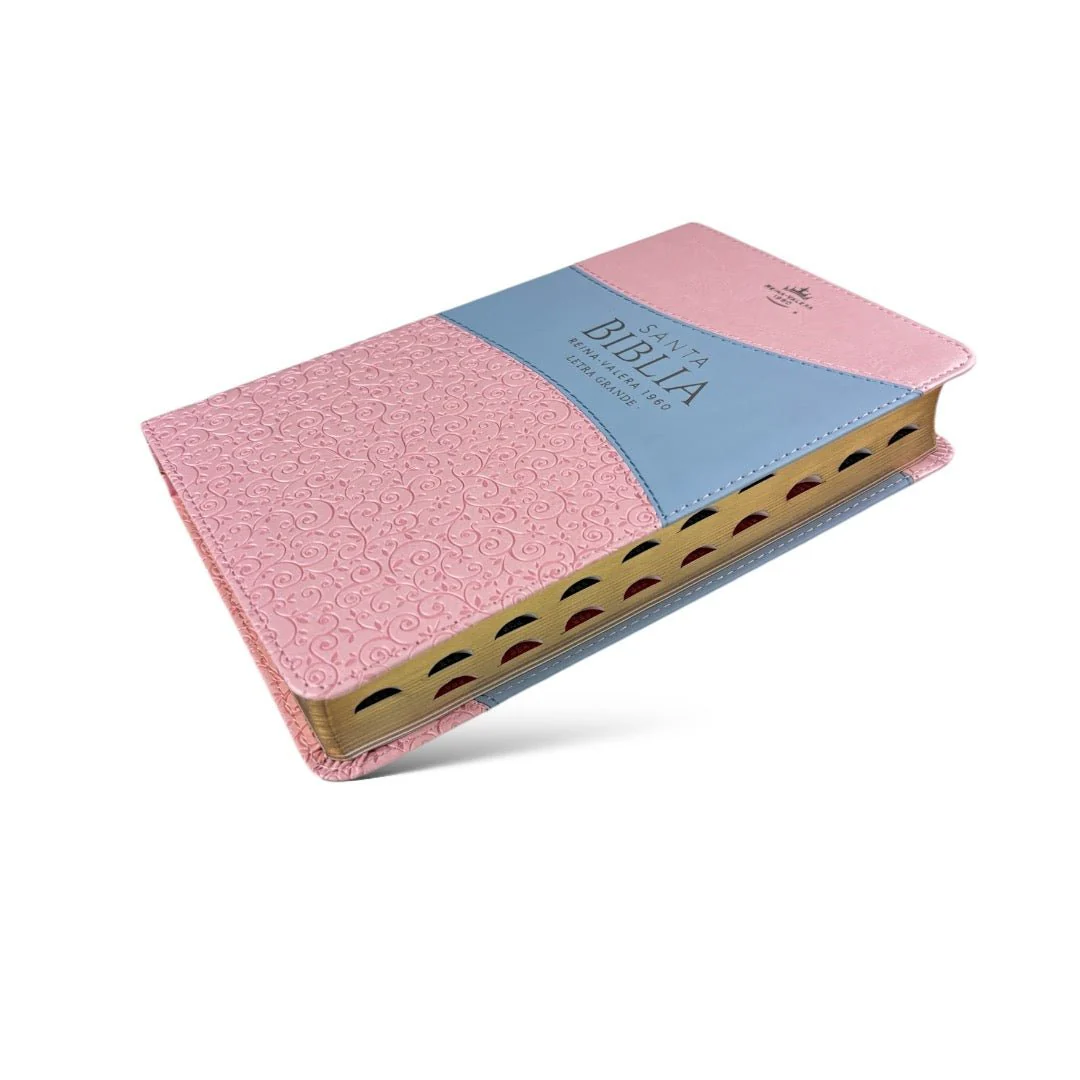 BIBLIA REINA VALERA 1960 LETRA GRANDE BITONO ROSA/ AZUL INDICE