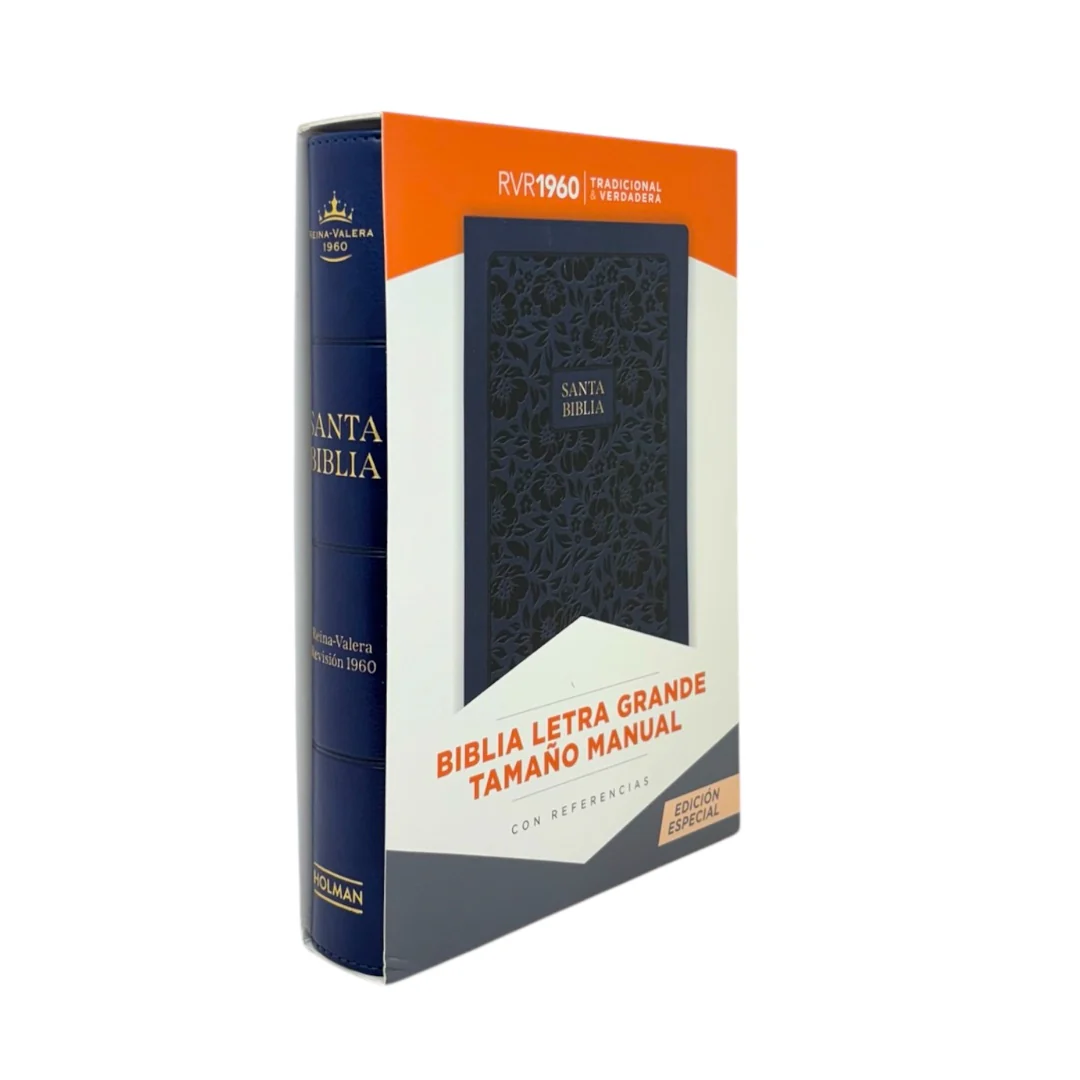 BIBLIA REINA VALERA 1960 LETRA GRANDE MANUAL SIMIL PIEL AZUL MARINO FLORES