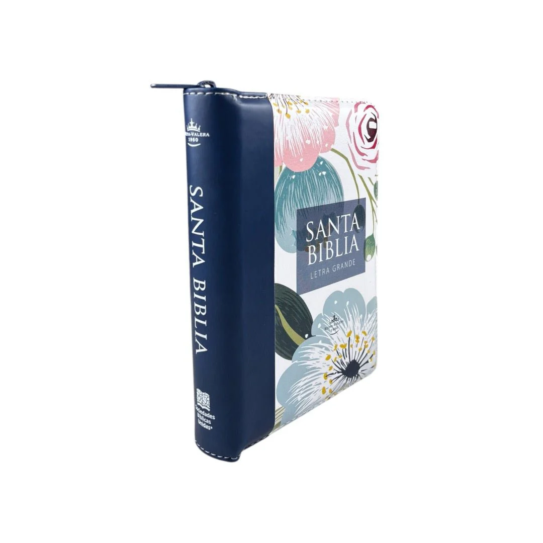 BIBLIA REINA VALERA 1960 COMPACTA IMITACION CUERO AZUL FLORES C/CIERRE