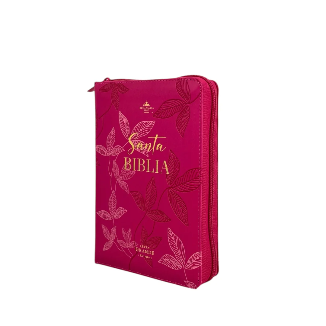 BIBLIA REINA VALERA 1960 COMPACTA IMITACION PIEL C/CIERRE DISEÑO HOJAS PRIMAVERALES