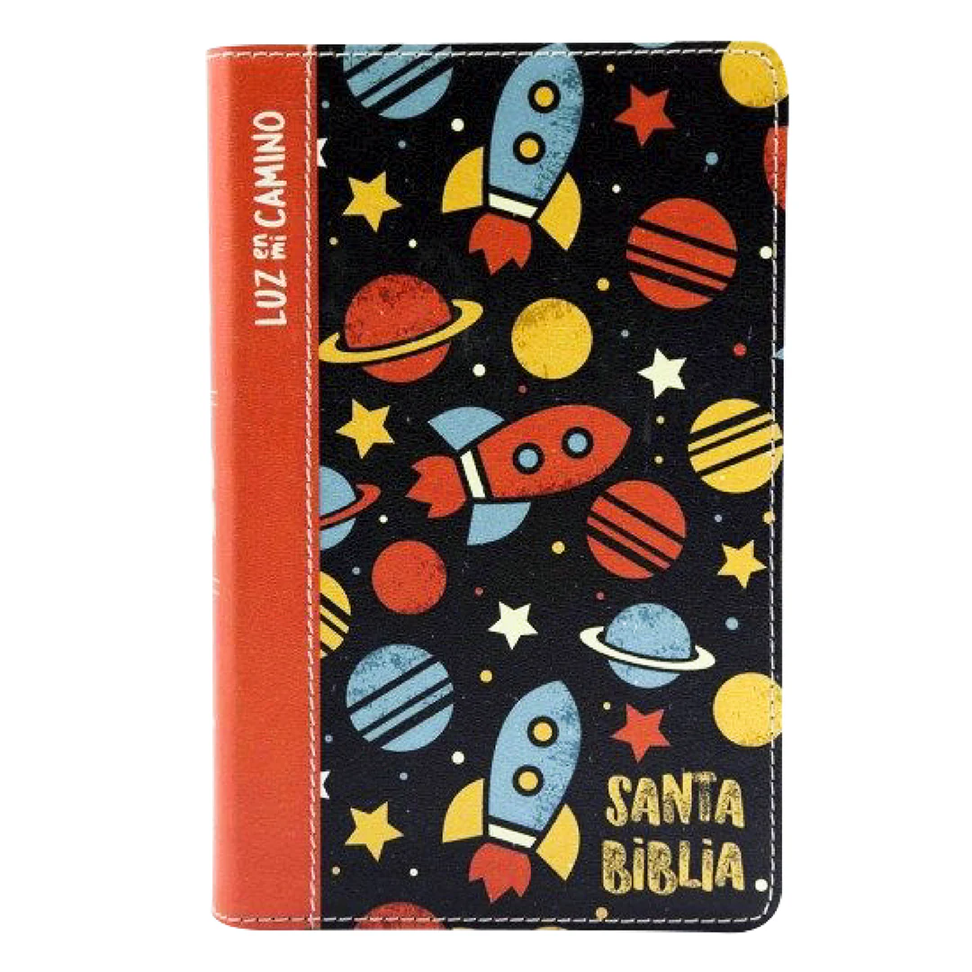 Biblia NVI Luz en mi camino, cohetes, multicolor símil piel