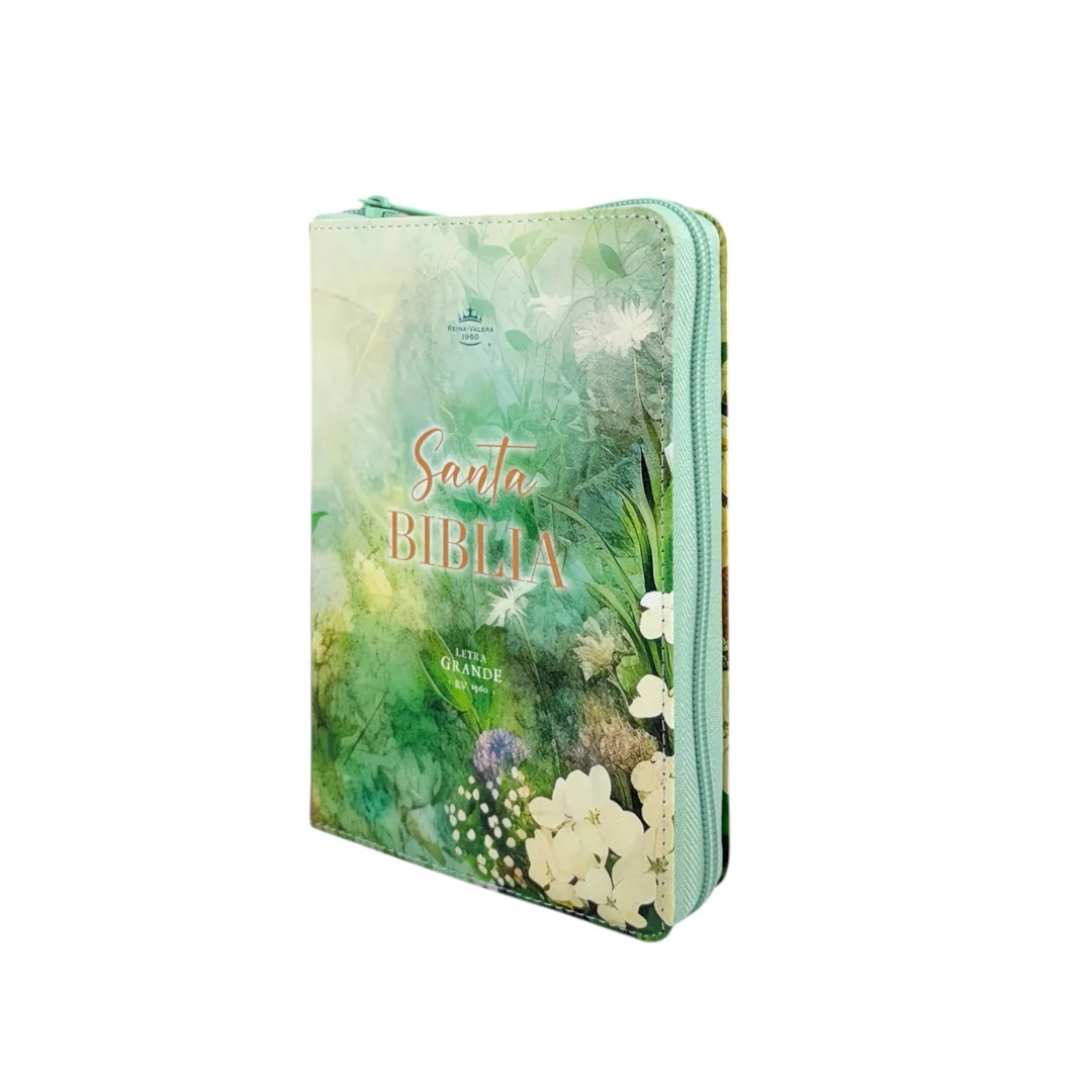 BIBLIA REINA VALERA 1960 LETRA GRANDE COMPACTA CANTO FLORAL VERDE