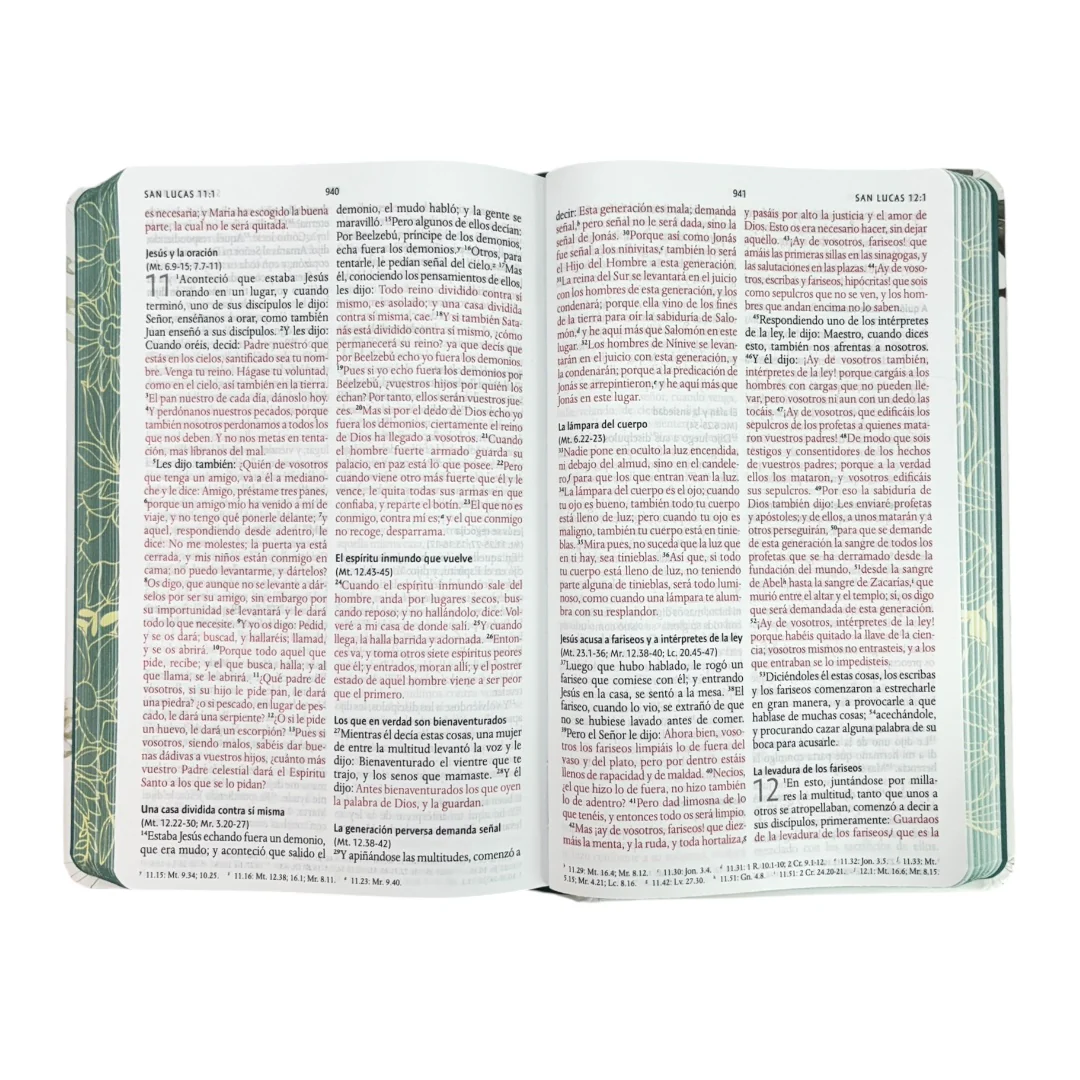 BIBLIA REINA VALERA 1960 LETRA GRANDE TAPA DURA FLORES BLANCAS CANTO VERDE