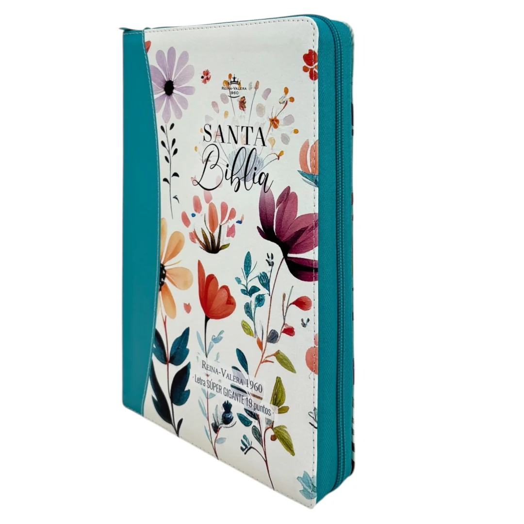 BIBLIA REINA VALERA 1960 SÚPER GIGANTE JARDIN CANTO PINTADO  C/CIERRE INDICE  IMIT PIEL DE ALTA CALIDAD
