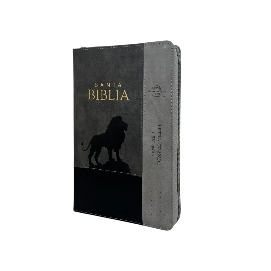 BIBLIA LETRA GRANDE REINA VALERA 1960 MANUAL LEÓN NEGRO/ GRIS CIERRE