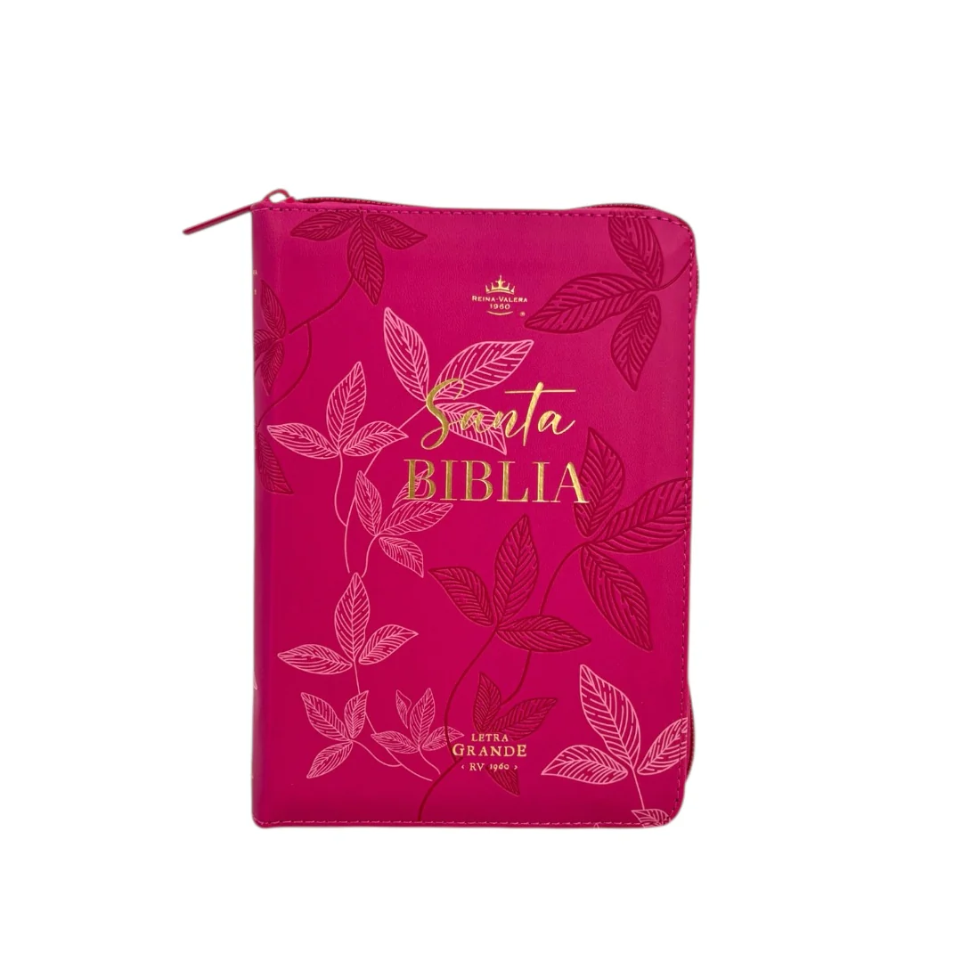 BIBLIA REINA VALERA 1960 COMPACTA IMITACION PIEL C/CIERRE DISEÑO HOJAS PRIMAVERALES