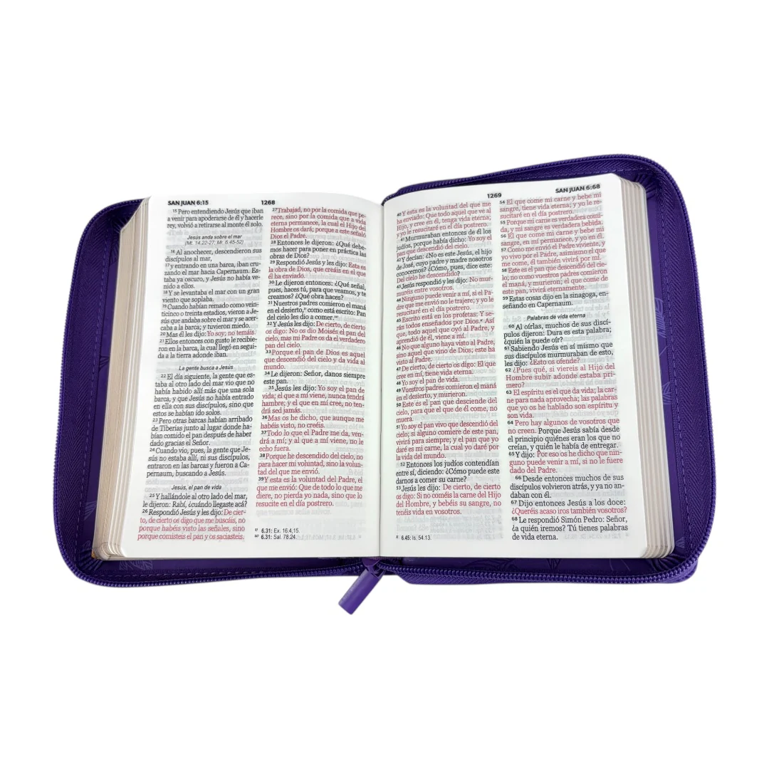 BIBLIA REINA VALERA 1960 COMPACTA IMITACION PIEL C/CIERRE DISEÑO HOJAS PRIMAVERALES