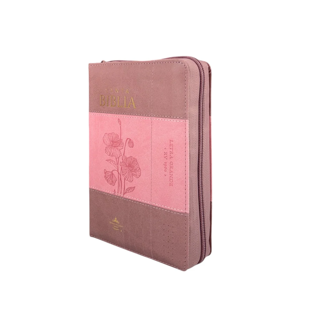 BIBLIA REINA VALERA 1960 COMPACTA LETRA GRANDE C/CIERRE BICOLOR CORAL ROSA