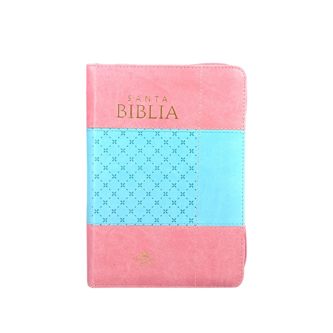 BIBLIA COMPACTA REINA VALERA IMITACION PIEL ROSA/AZUL C/CIERRE Y INDICE LETRA GRANDE