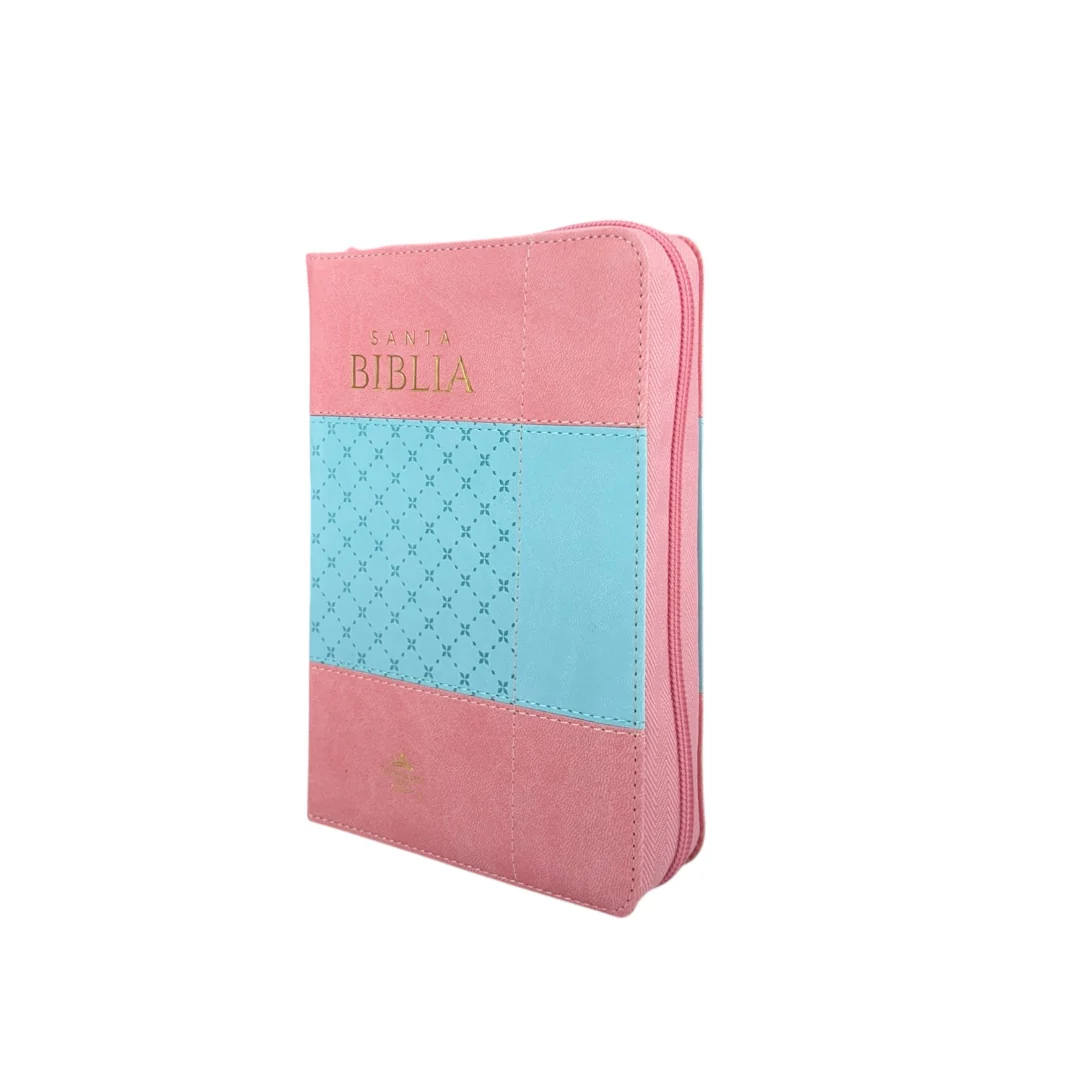 BIBLIA COMPACTA REINA VALERA IMITACION PIEL ROSA/AZUL C/CIERRE Y INDICE LETRA GRANDE