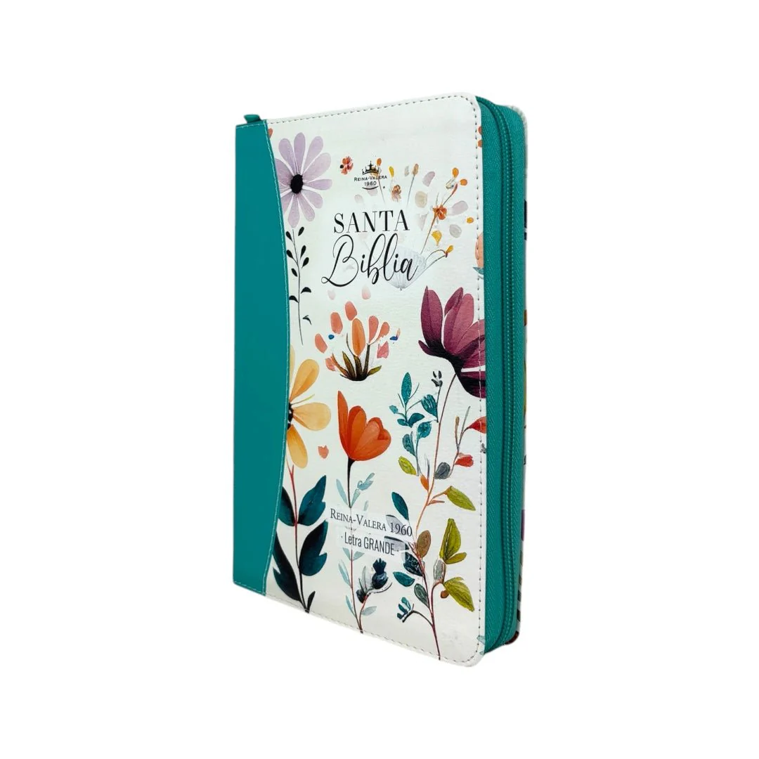 BIBLIA REINA VALERA 1960 LETRA GRANDE JARDIN TURQUESA C/CIERRE INIDCE