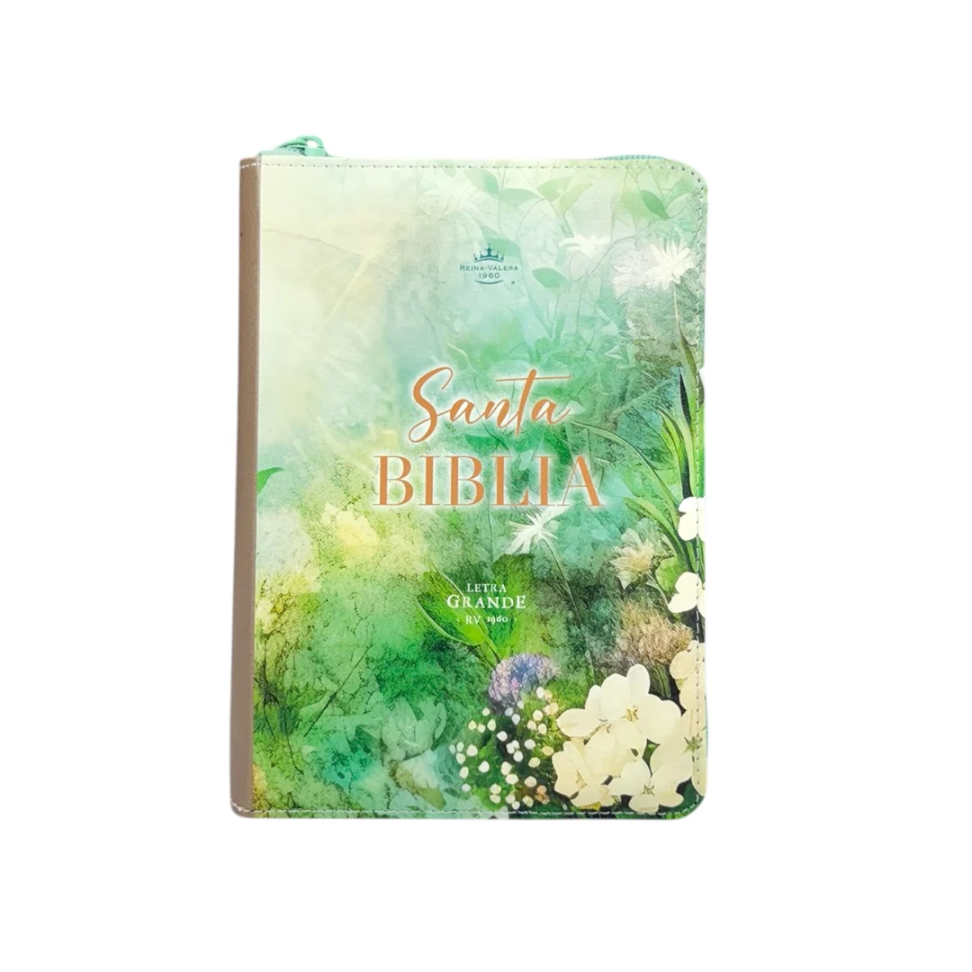 BIBLIA REINA VALERA 1960 LETRA GRANDE COMPACTA CANTO FLORAL VERDE