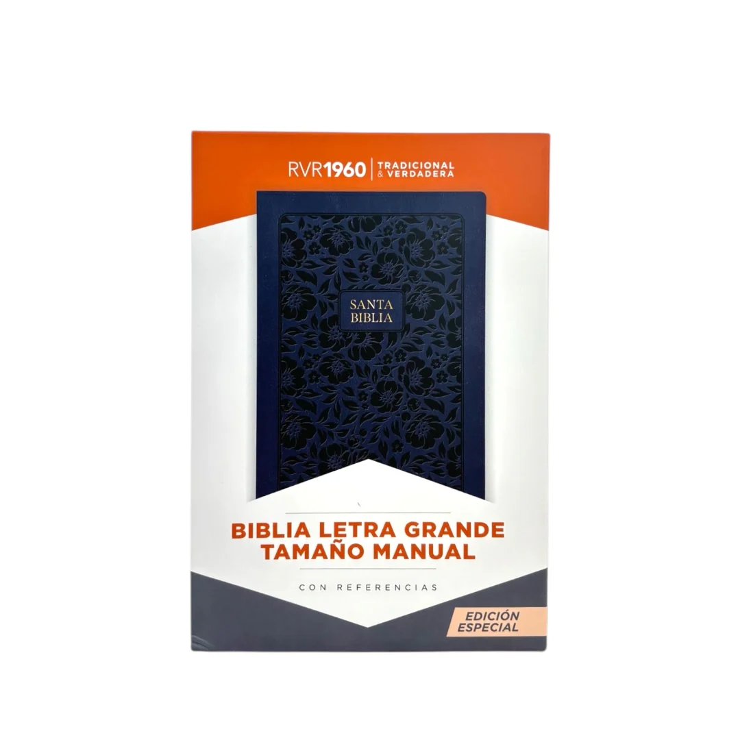 BIBLIA REINA VALERA 1960 LETRA GRANDE MANUAL SIMIL PIEL AZUL MARINO FLORES