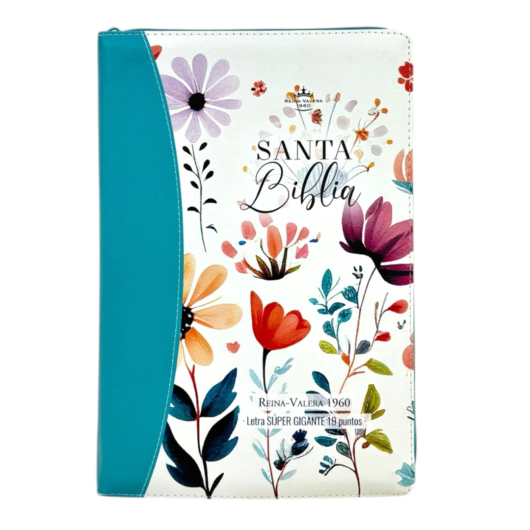 BIBLIA REINA VALERA 1960 SÚPER GIGANTE JARDIN CANTO PINTADO  C/CIERRE INDICE  IMIT PIEL DE ALTA CALIDAD