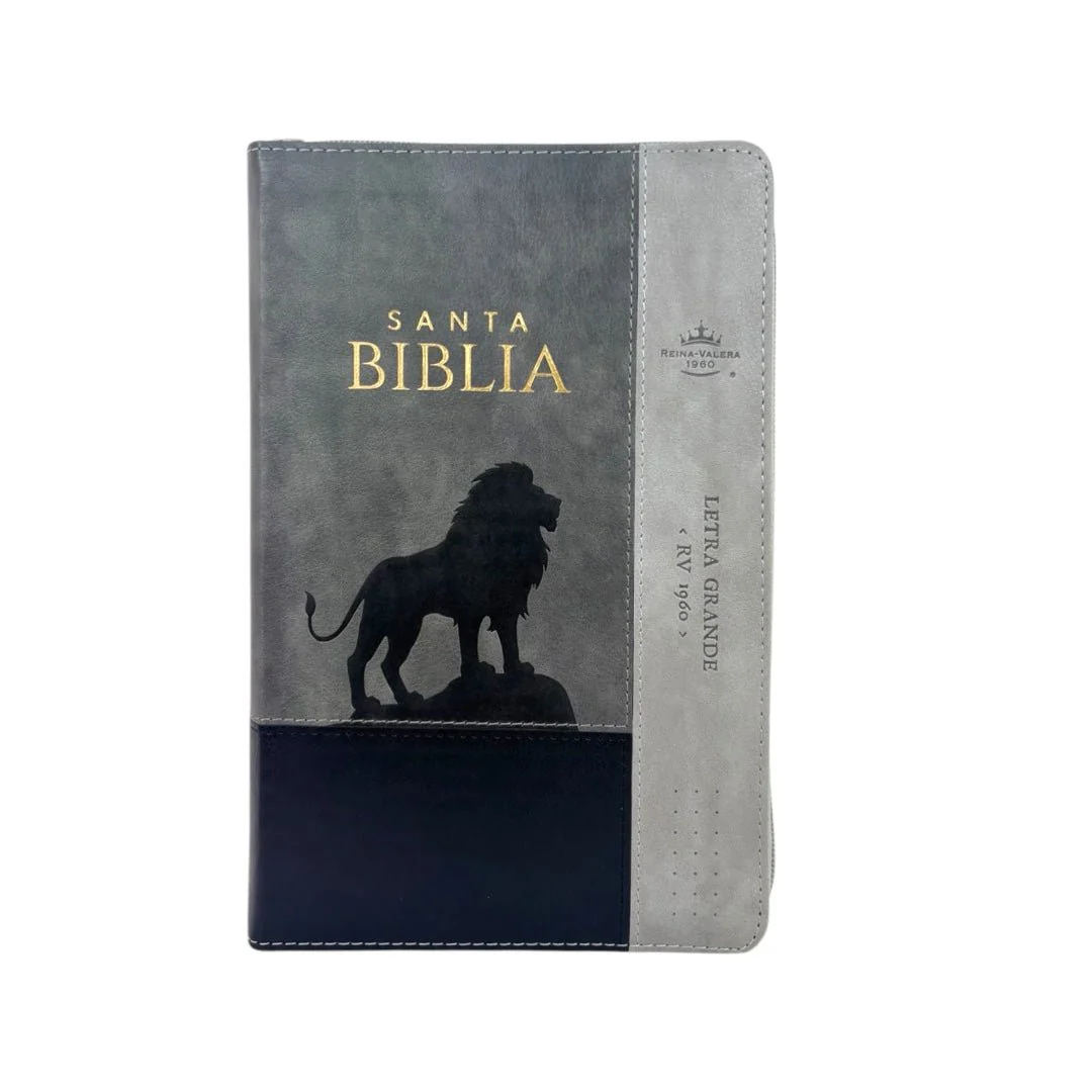 BIBLIA LETRA GRANDE REINA VALERA 1960 MANUAL LEÓN NEGRO/ GRIS CIERRE