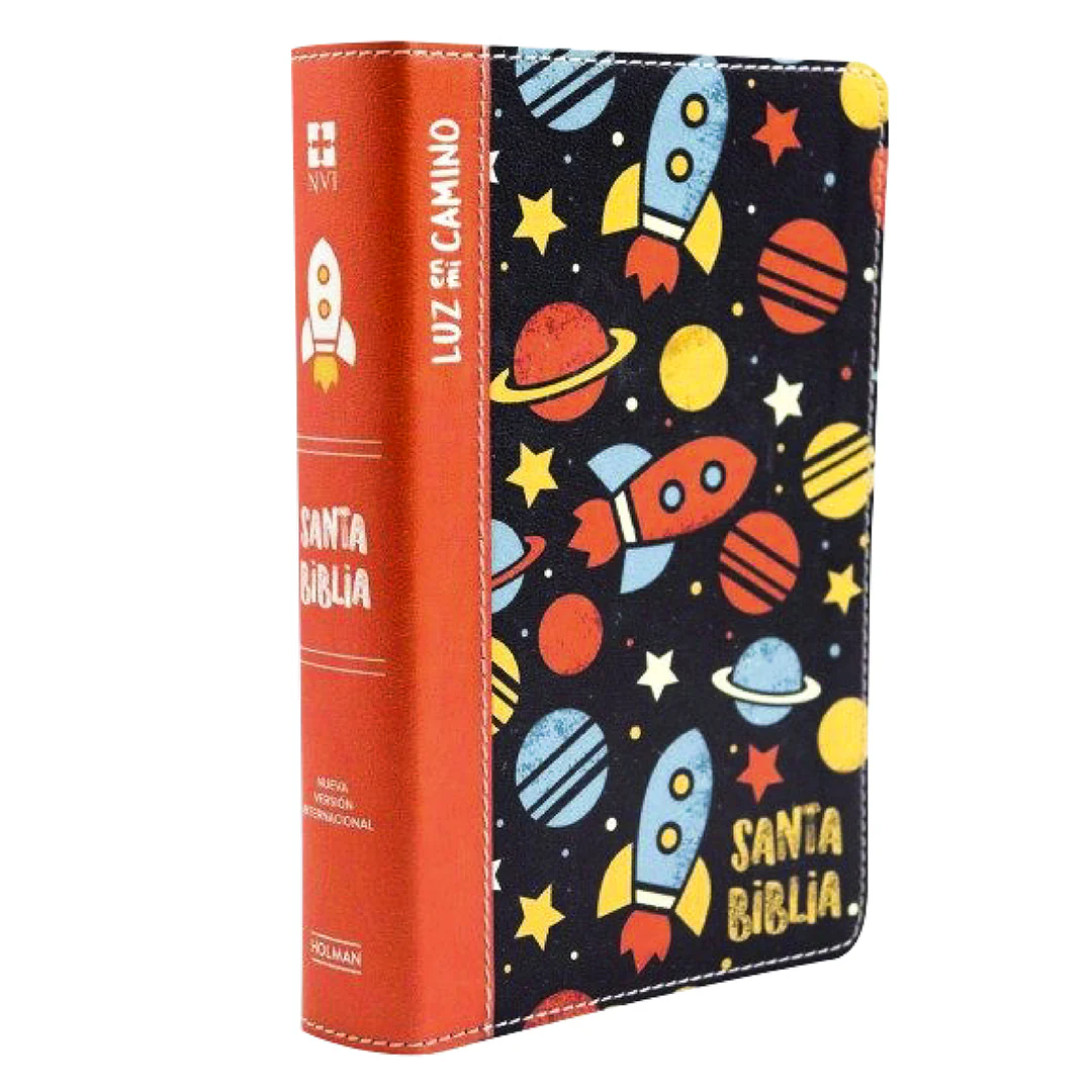 Biblia NVI Luz en mi camino, cohetes, multicolor símil piel