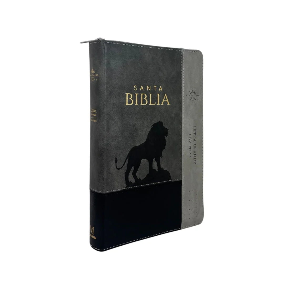 BIBLIA LETRA GRANDE REINA VALERA 1960 MANUAL LEÓN NEGRO/ GRIS CIERRE