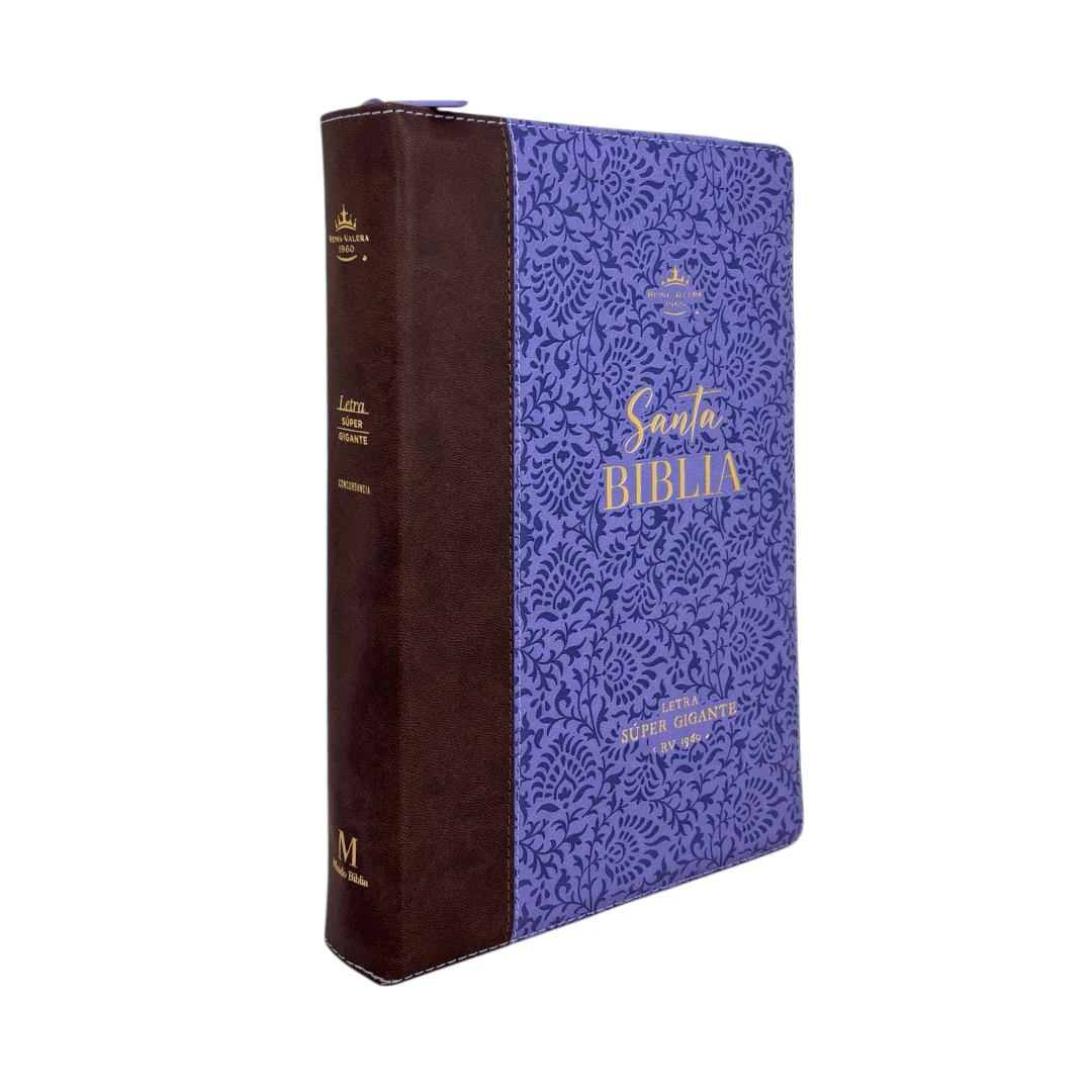 BIBLIA REINA VALERA 1960 LETRA SÚPER GIGANTE IMITACIÓN PIEL DE ALTA CALIDAD FLORES LILA C/CIERRE INDICE