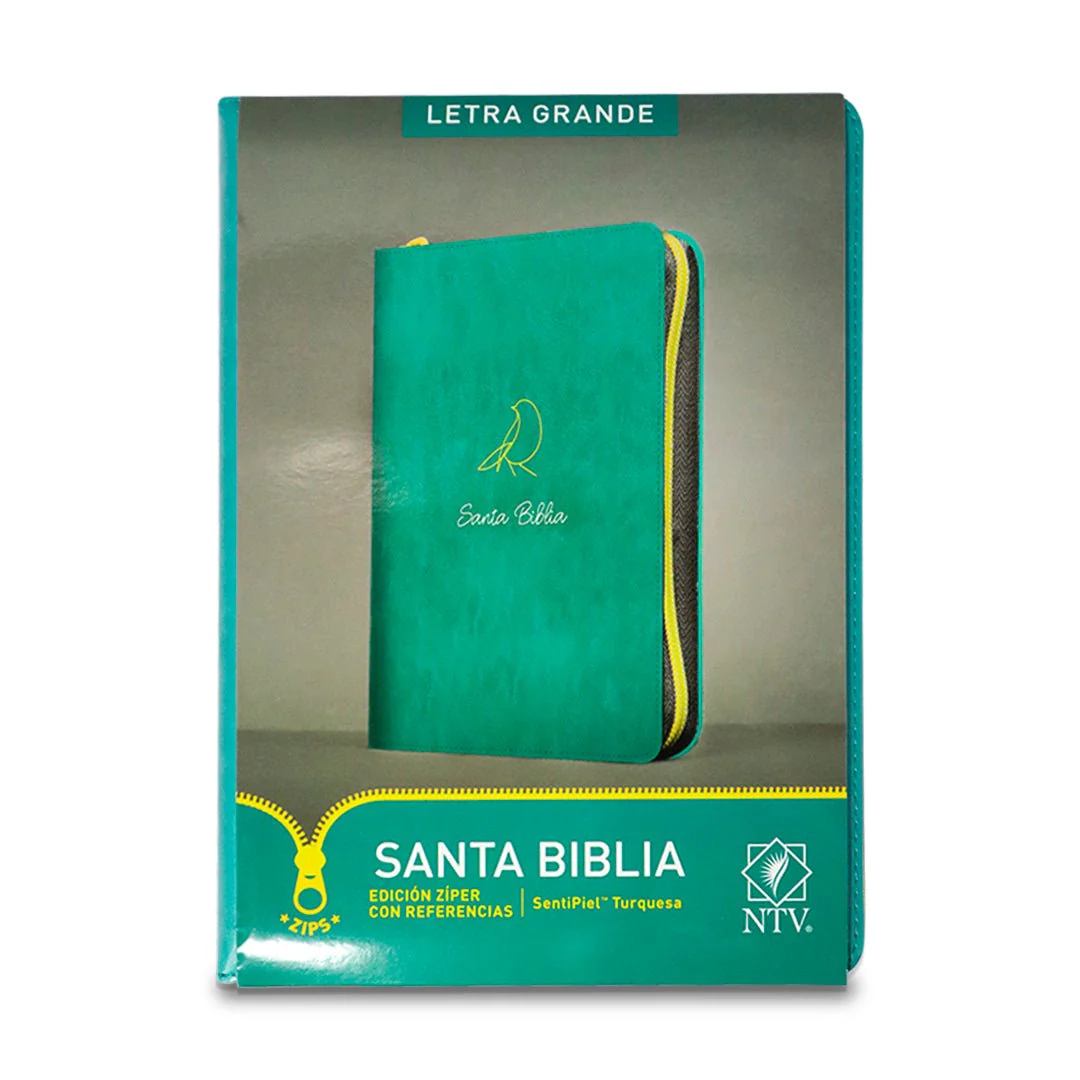Santa Biblia NTV Letra Grande Edición Zipper con referencias sentipiel turquesa