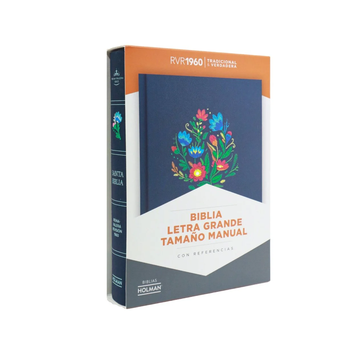 BIBLIA REINA VALERA 1960 LETRA GRANDE TAMAÑO MANUAL BORDADO TELA C/INDICE
