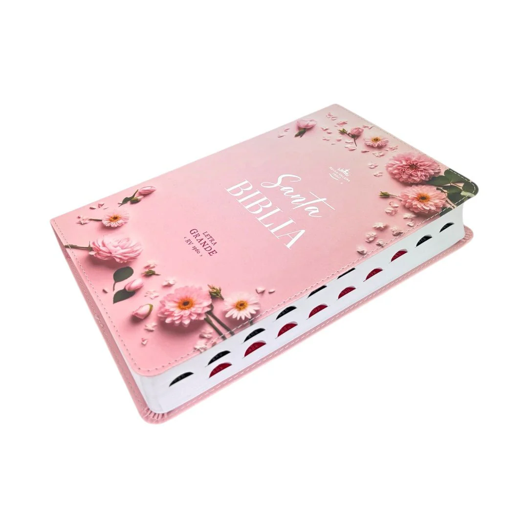 BIBLIA REINA VALERA 1960 LETRA GRANDE MANUAL ROSA CON FLORES INDICE