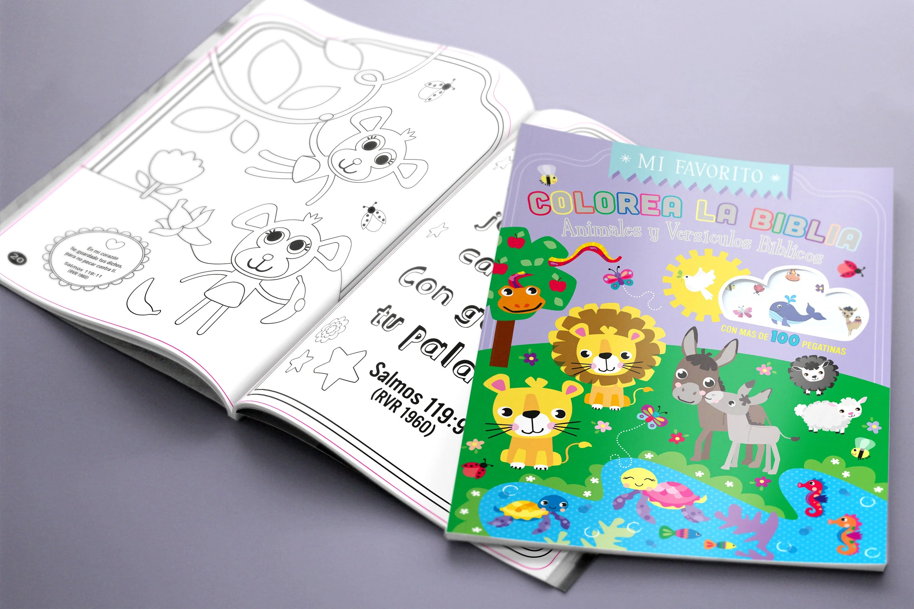 Colorea la Biblia - Animales y Versículos Bíblicos con Pegatinas