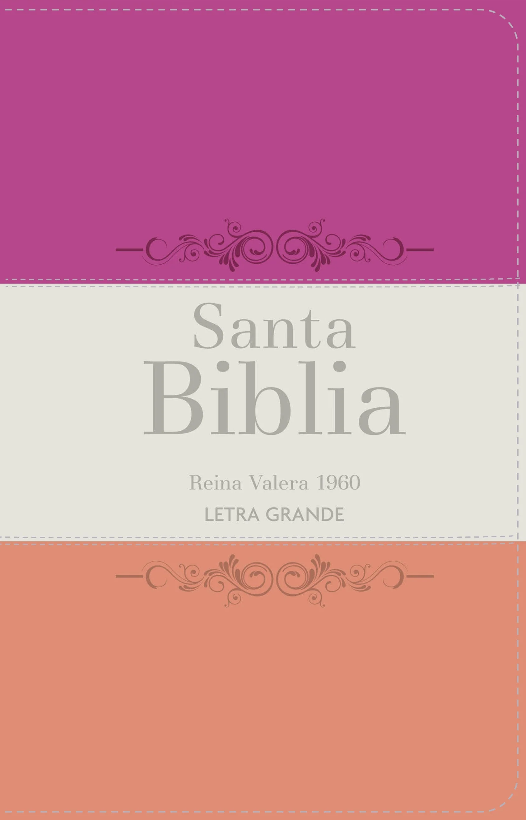 Biblia RVR 1960 Letra Grande Tamaño Manual Tricolor Guinda Crema Melón con Cierre e Índice