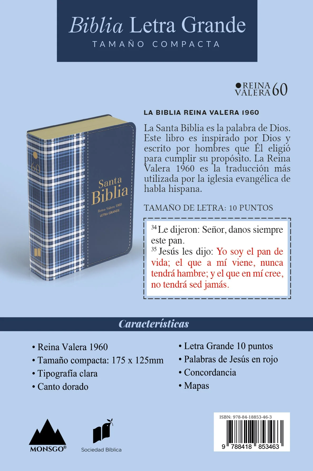 Biblia RVR 1960 Compacta Símil Piel Cuadros Azul Oscuro