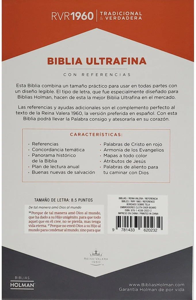 Biblia RVR 1960 Ultrafina Azul Bordado sobre Tela