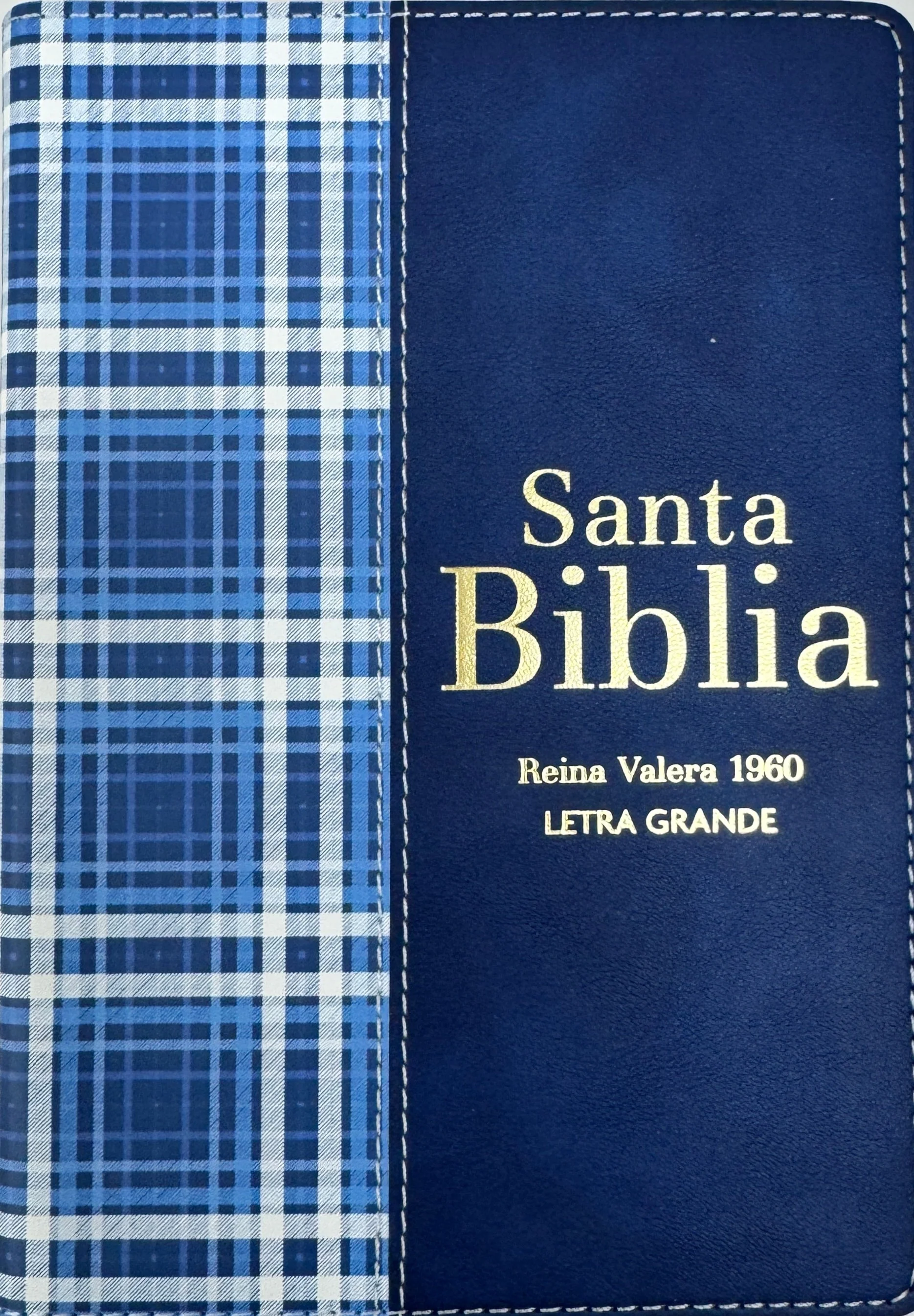 Biblia RVR 1960 Compacta Símil Piel Cuadros Azul Oscuro